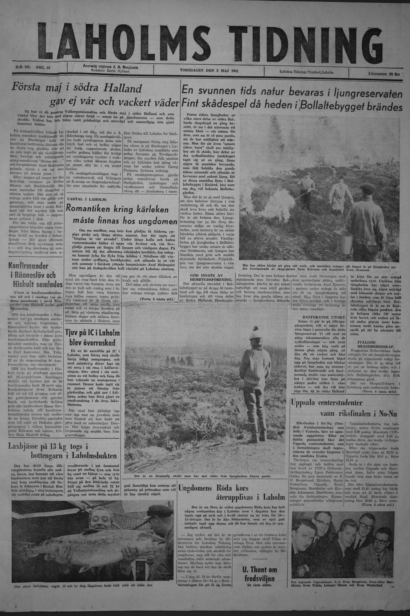Laholms Tidning Torsdag 2 maj 1963, sida 1