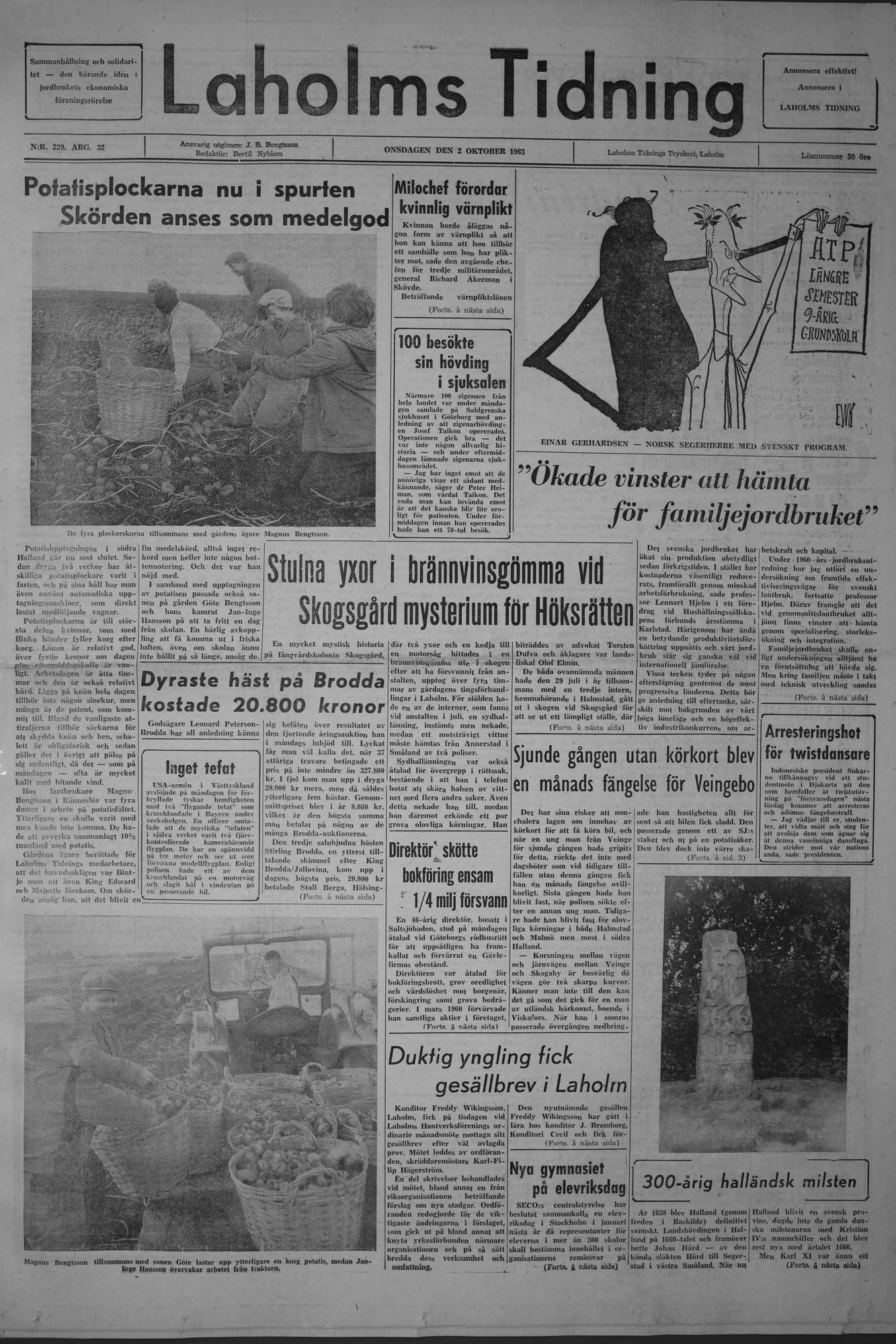 Laholms Tidning Onsdag 2 oktober 1963, sida 1