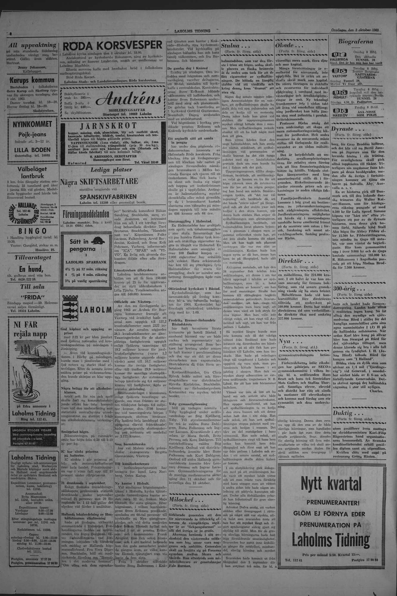 Laholms Tidning Onsdag 2 oktober 1963, sida 2