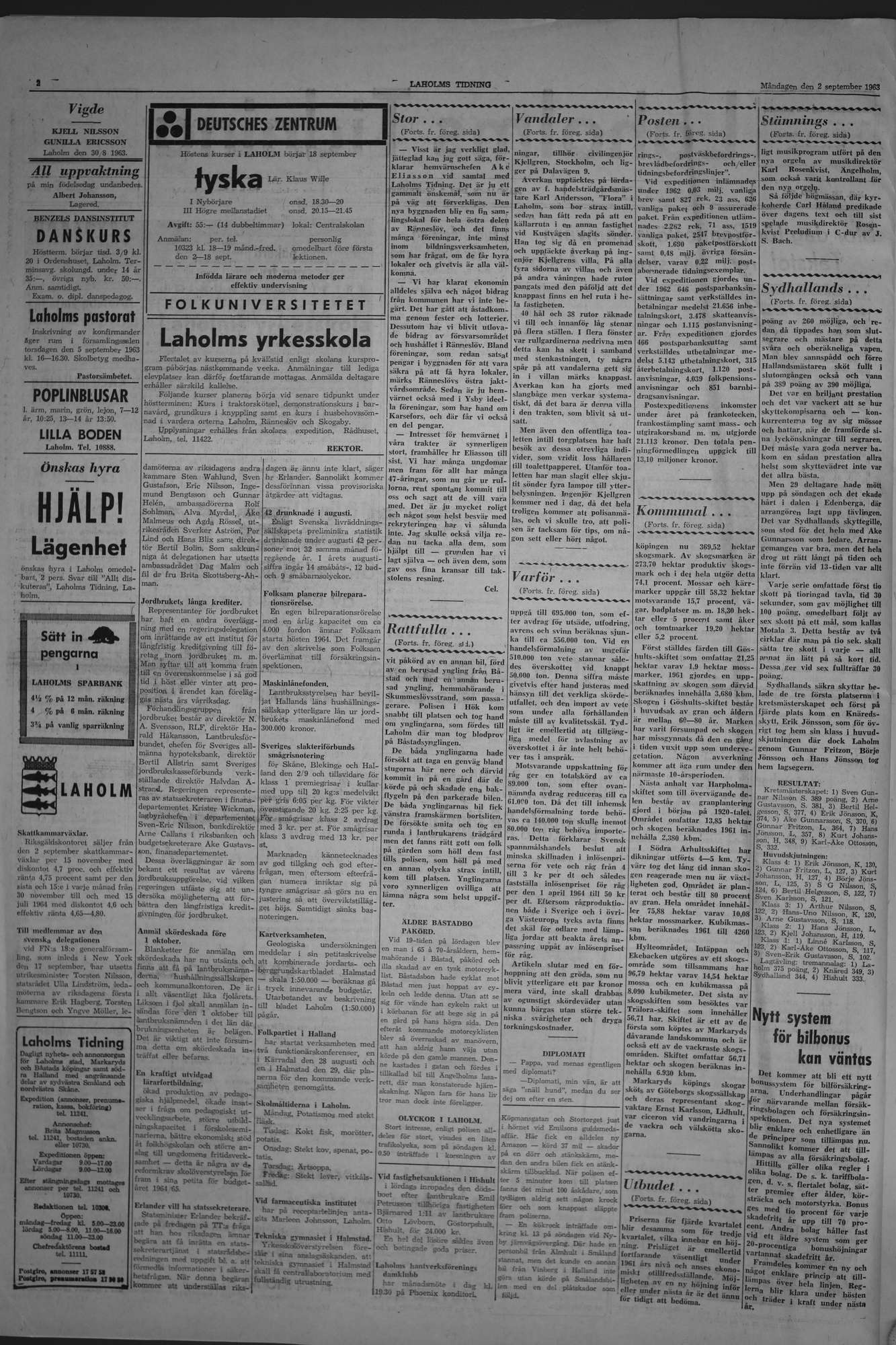 Laholms Tidning Måndag 2 september 1963, sida 2