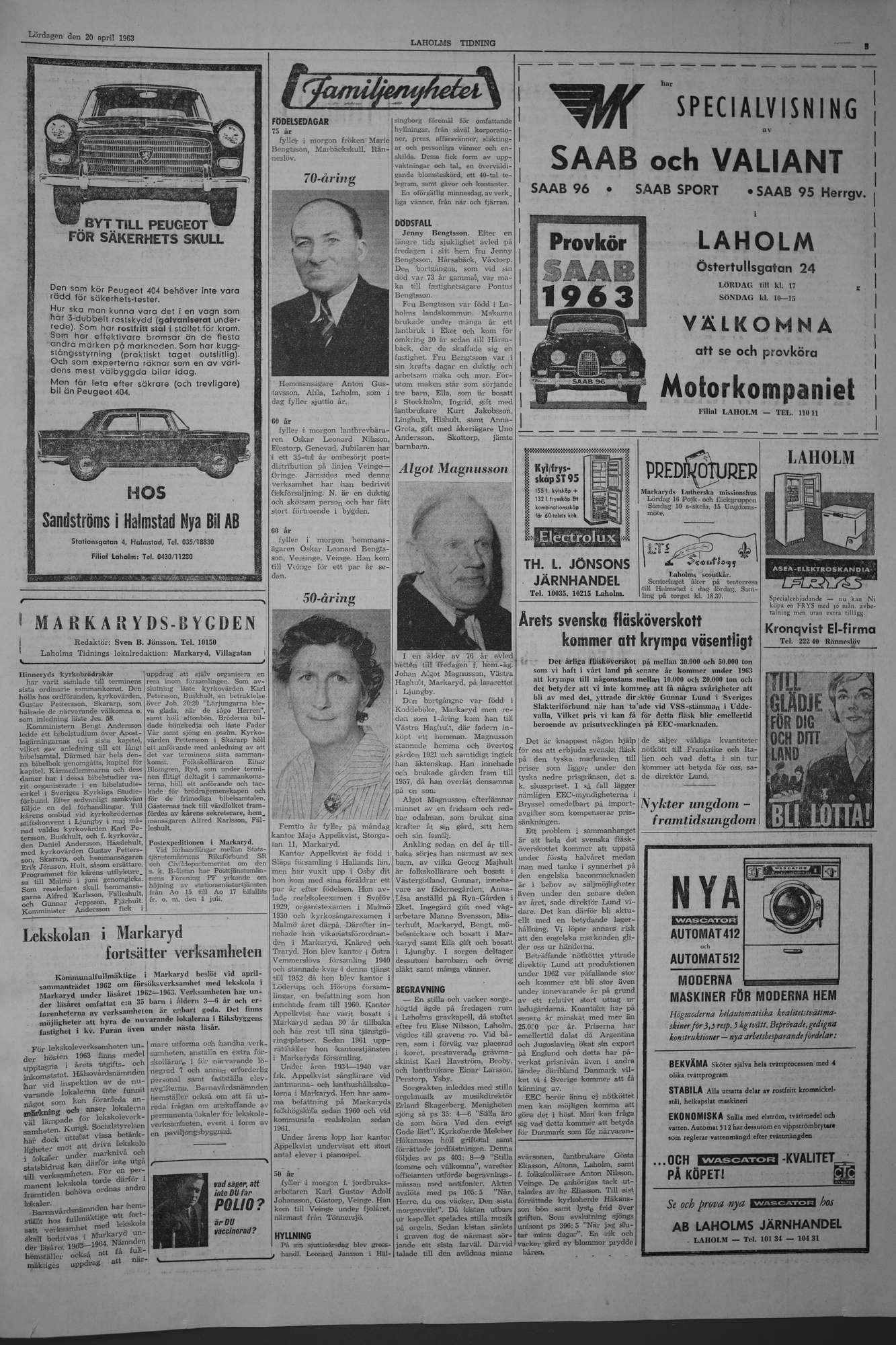 Laholms Tidning Lördag 20 april 1963, sida 3