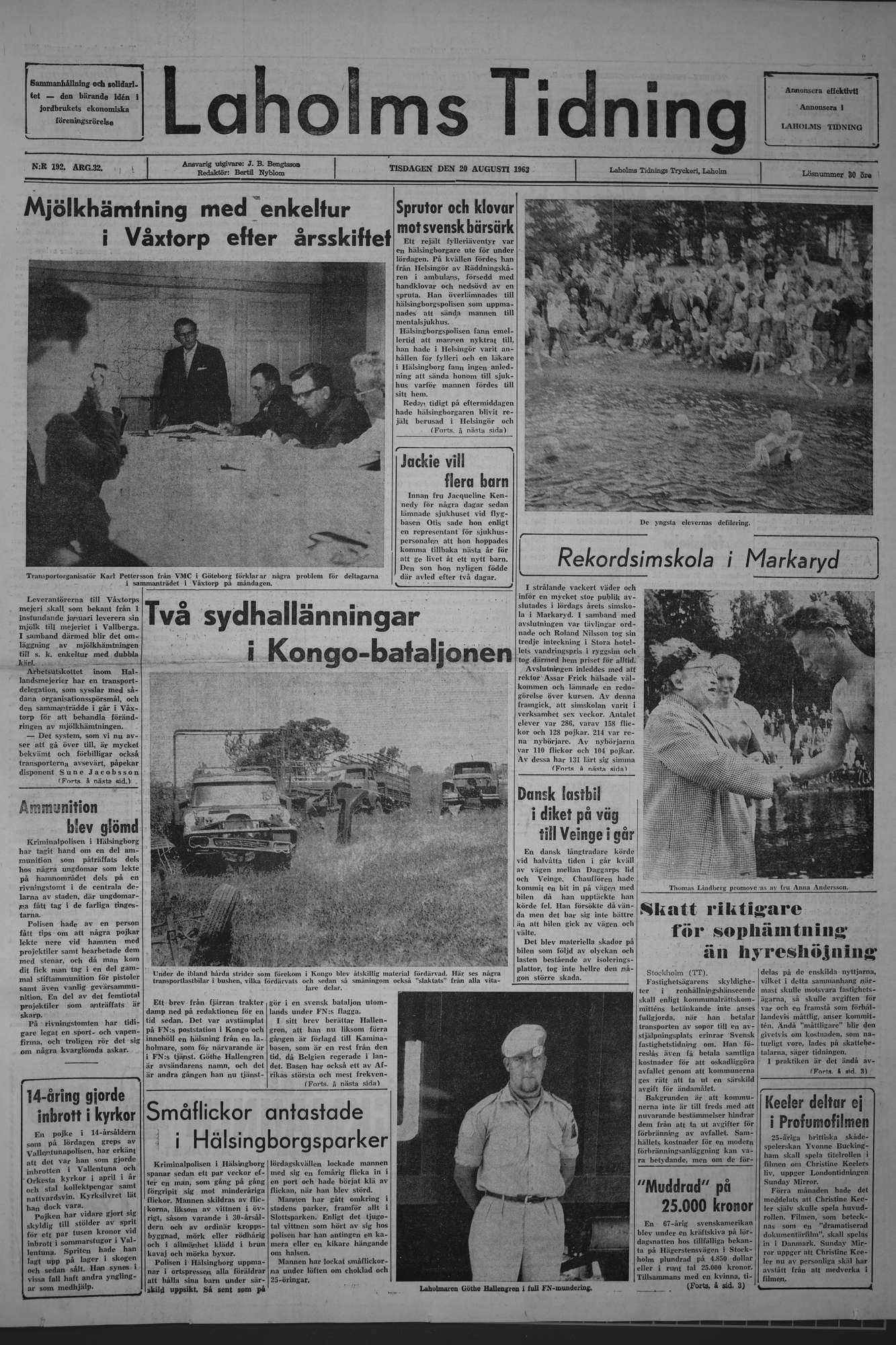 Laholms Tidning Tisdag 20 augusti 1963, sida 1