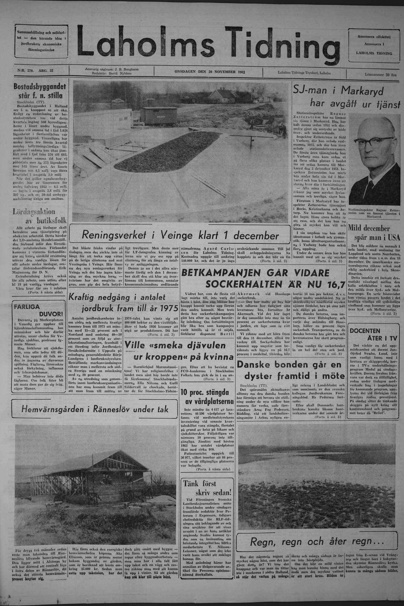 Laholms Tidning Onsdag 20 november 1963, sida 1