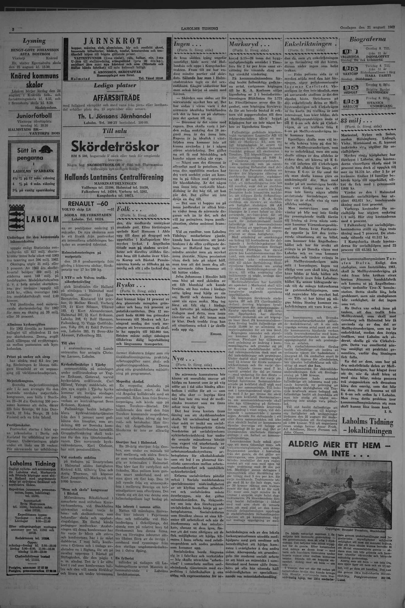 Laholms Tidning Onsdag 21 augusti 1963, sida 2