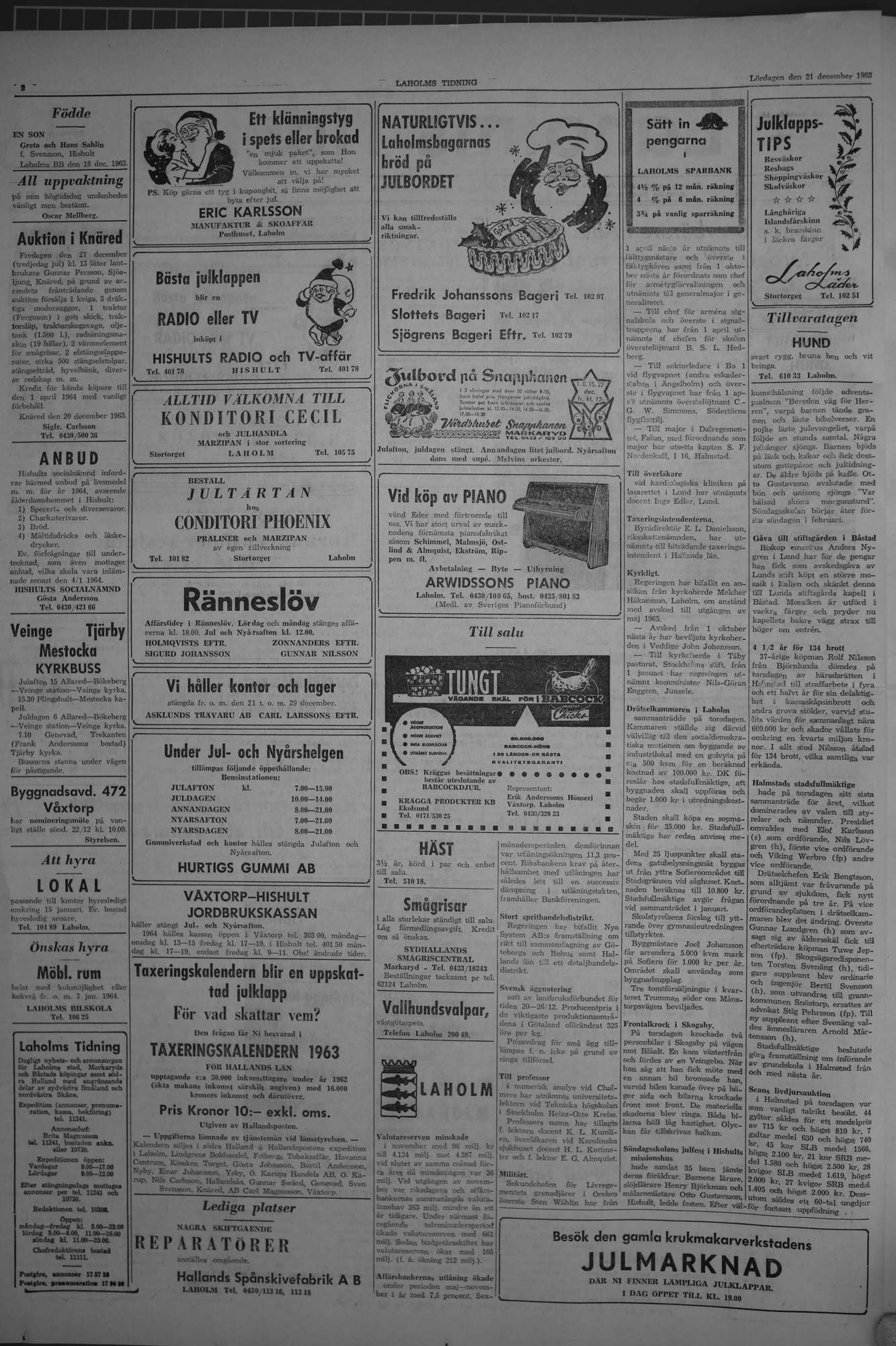 Laholms Tidning Lördag 21 december 1963, sida 2
