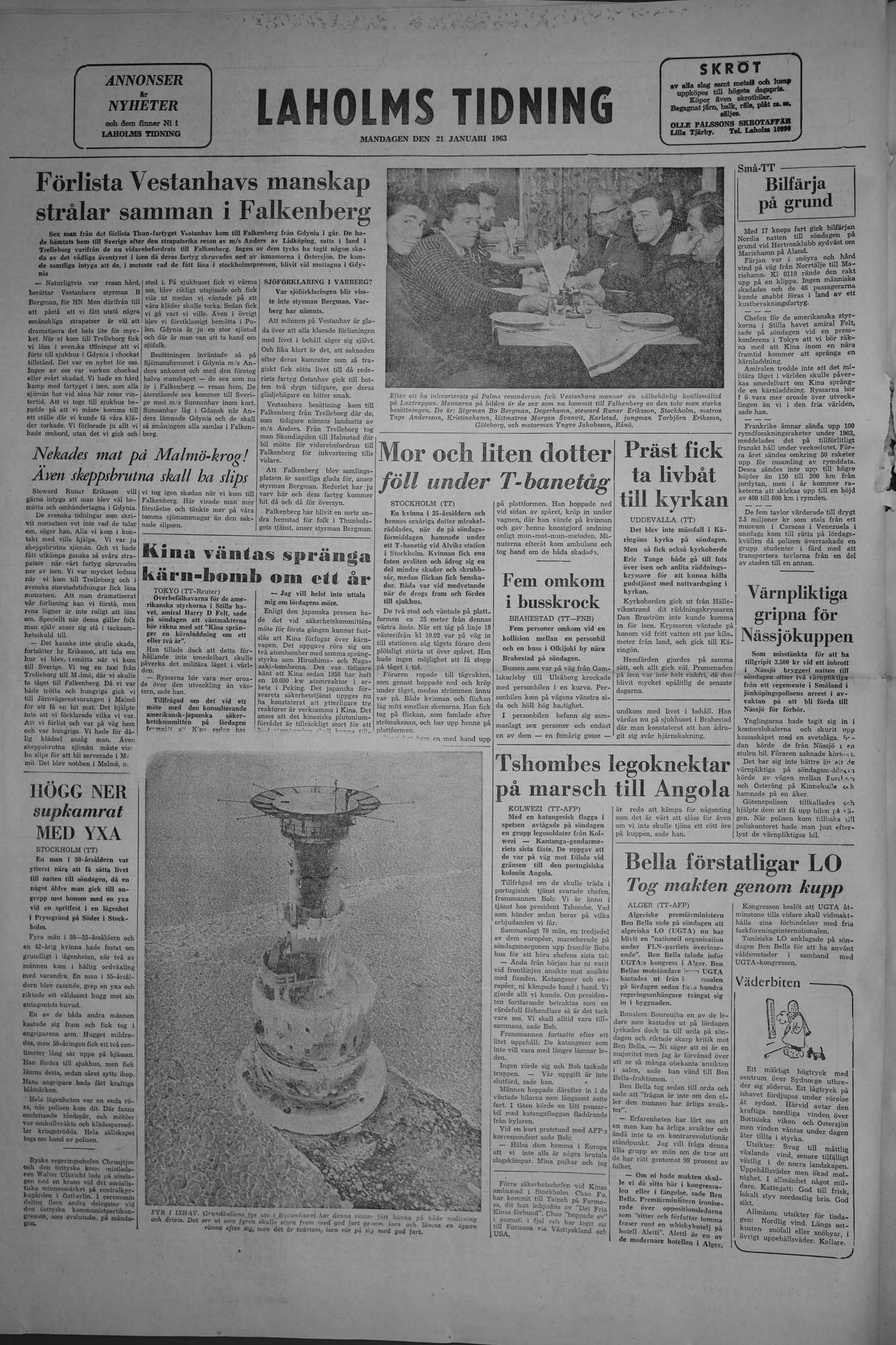 Laholms Tidning Måndag 21 januari 1963, sida 8