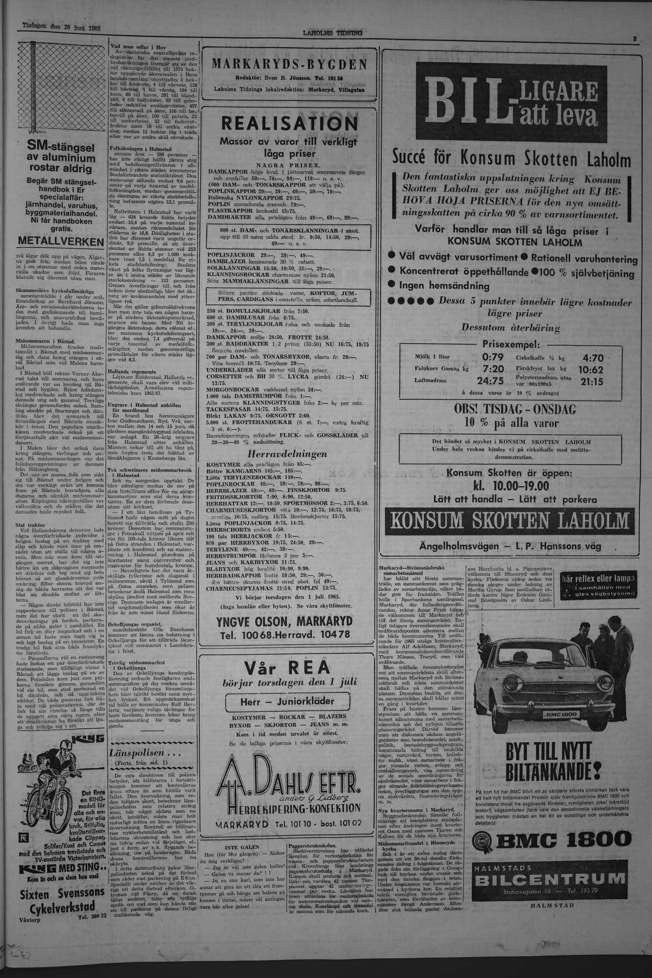 Laholms Tidning Tisdag 29 juni 1965, sida 3