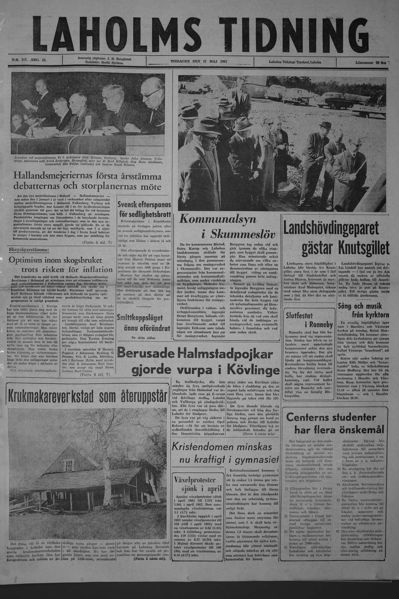 Laholms Tidning Tisdag 21 maj 1963, sida 1