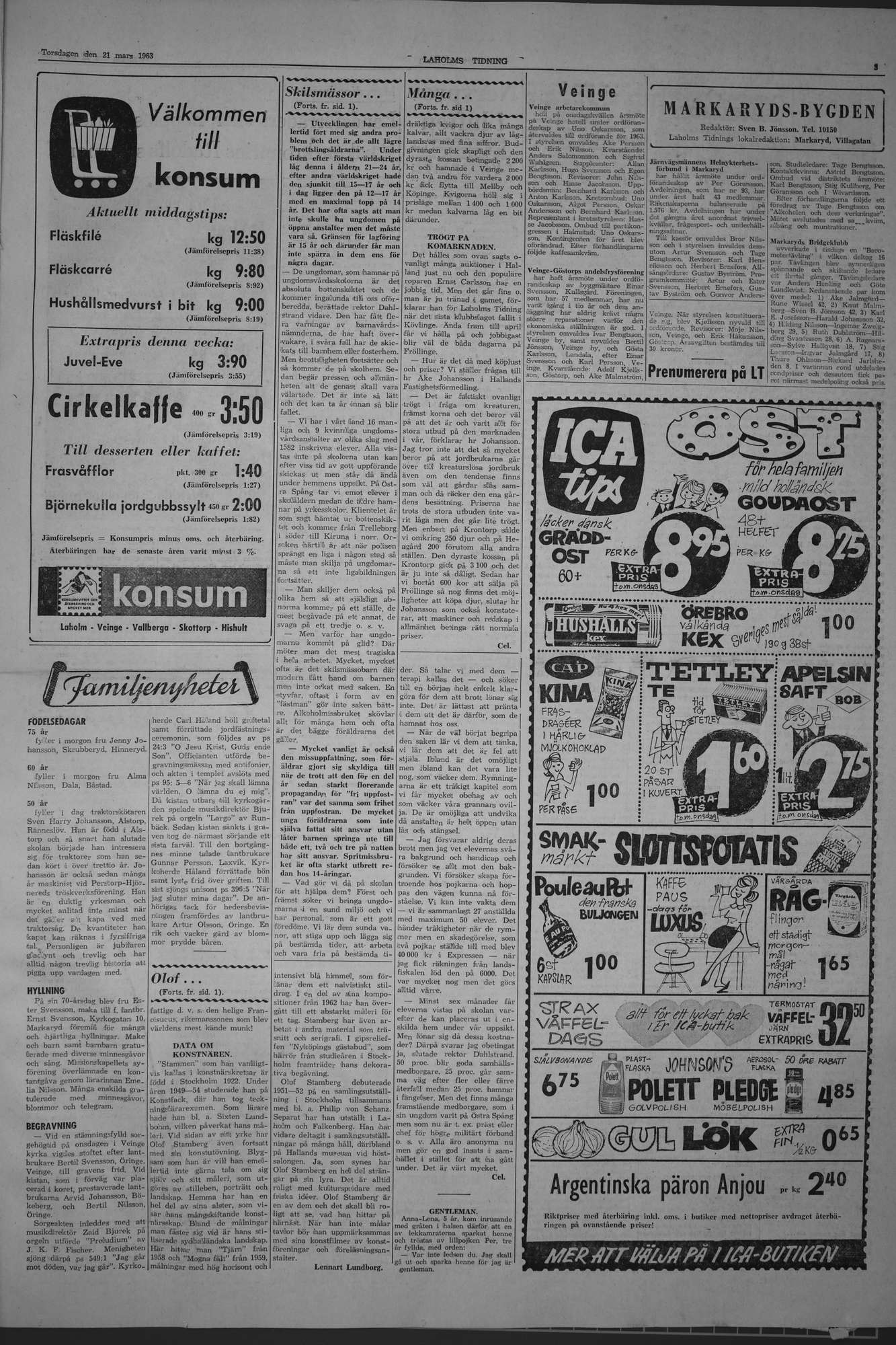 Laholms Tidning Torsdag 21 mars 1963, sida 3