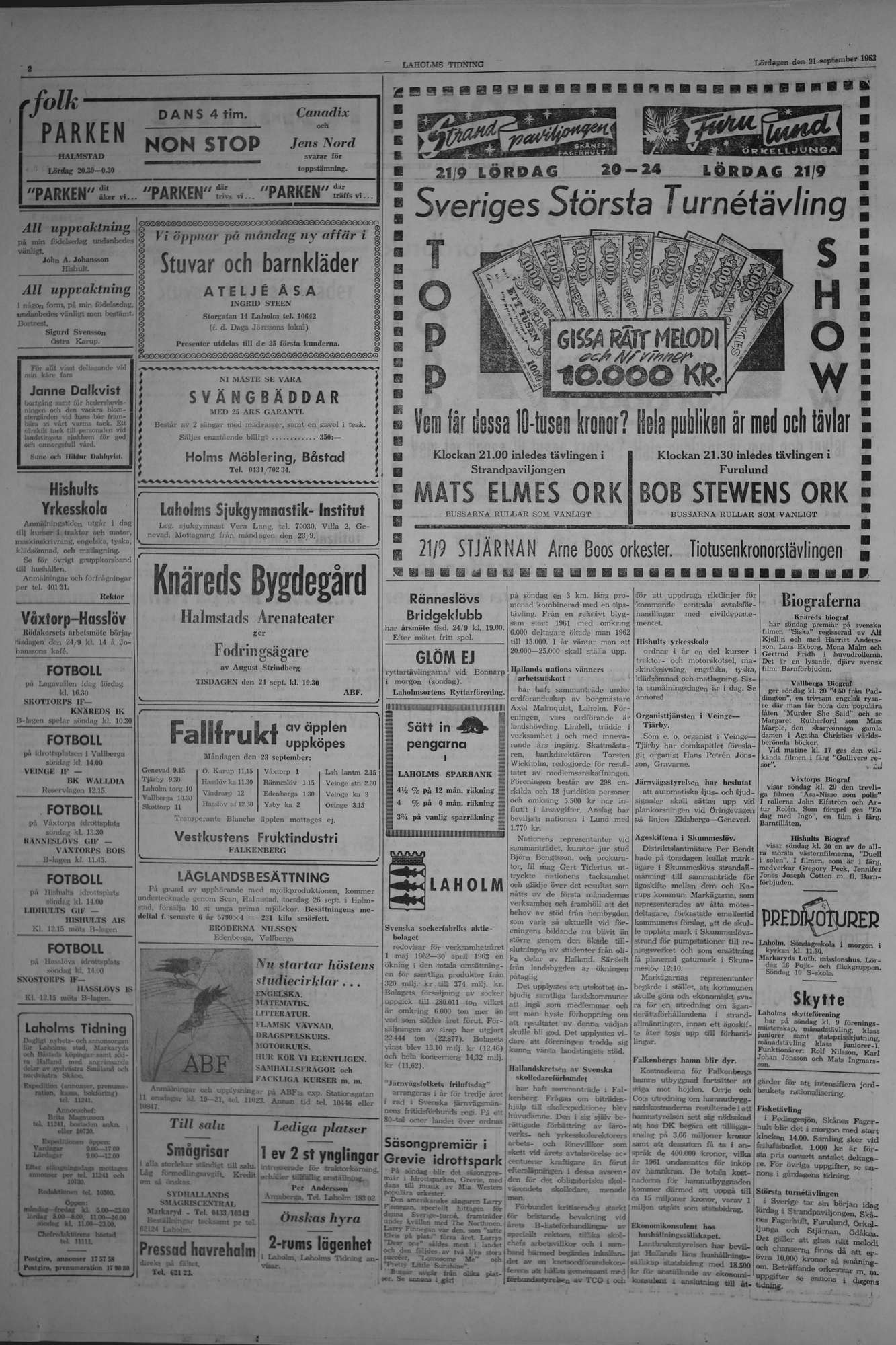 Laholms Tidning Lördag 21 september 1963, sida 2