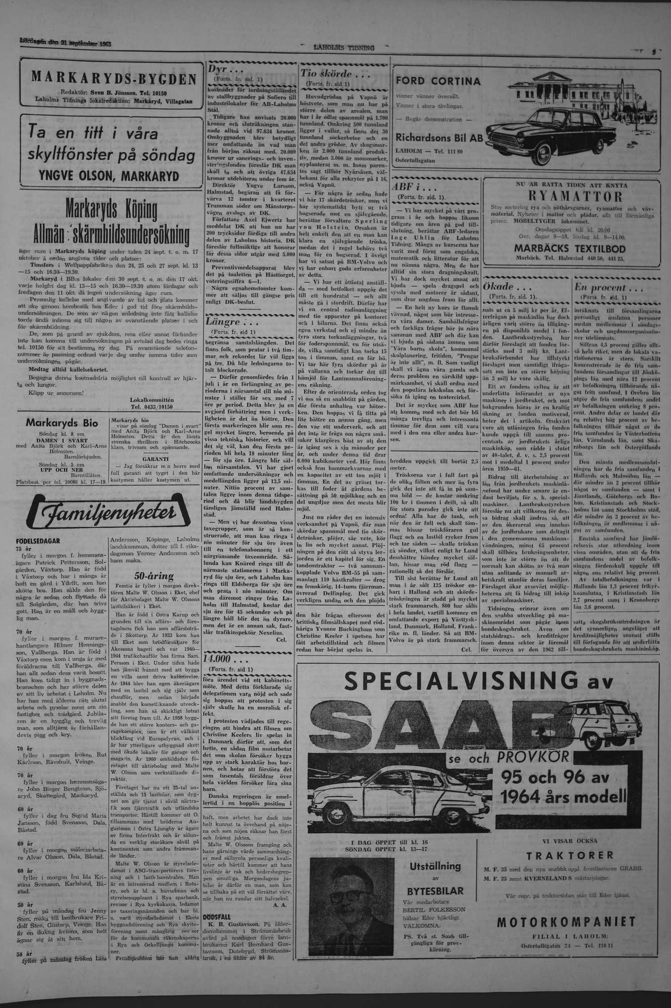 Laholms Tidning Lördag 21 september 1963, sida 3