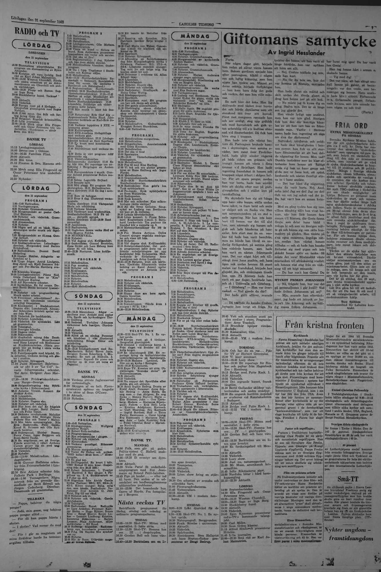Laholms Tidning Lördag 21 september 1963, sida 7