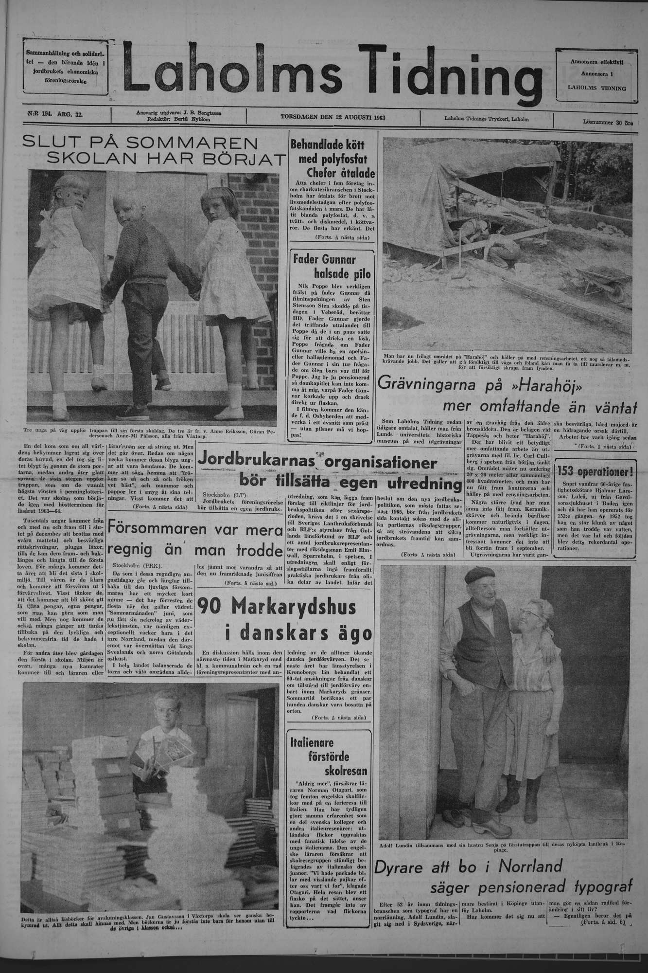 Laholms Tidning Torsdag 22 augusti 1963, sida 1