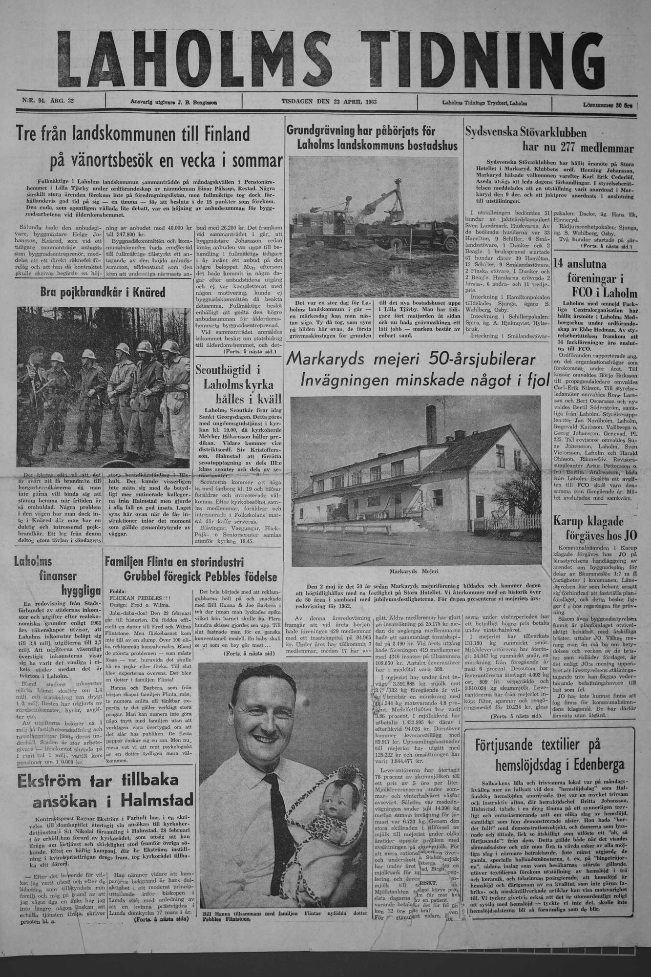 Laholms Tidning Tisdag 23 april 1963, sida 1
