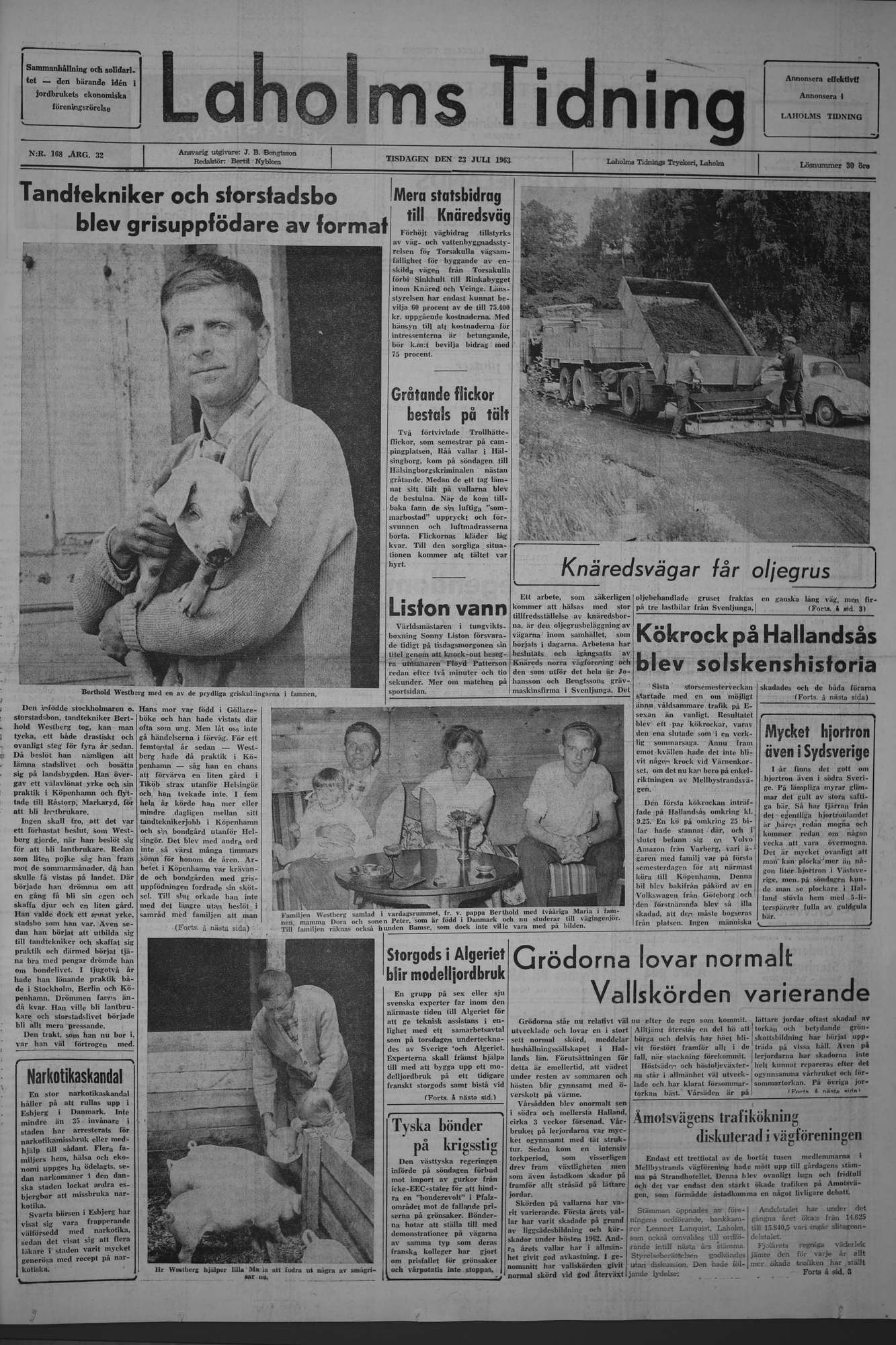 Laholms Tidning Tisdag 23 juli 1963, sida 1