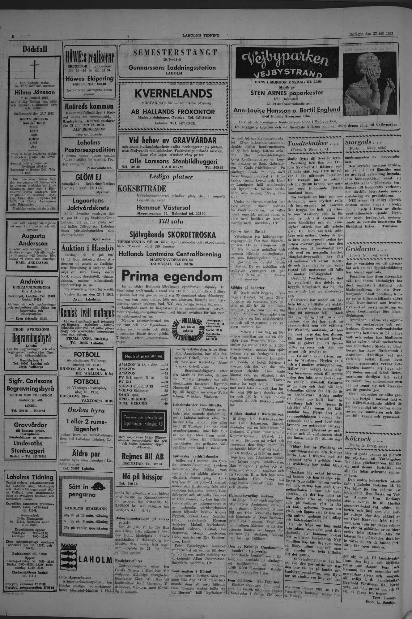 Laholms Tidning Tisdag 23 juli 1963, sida 2