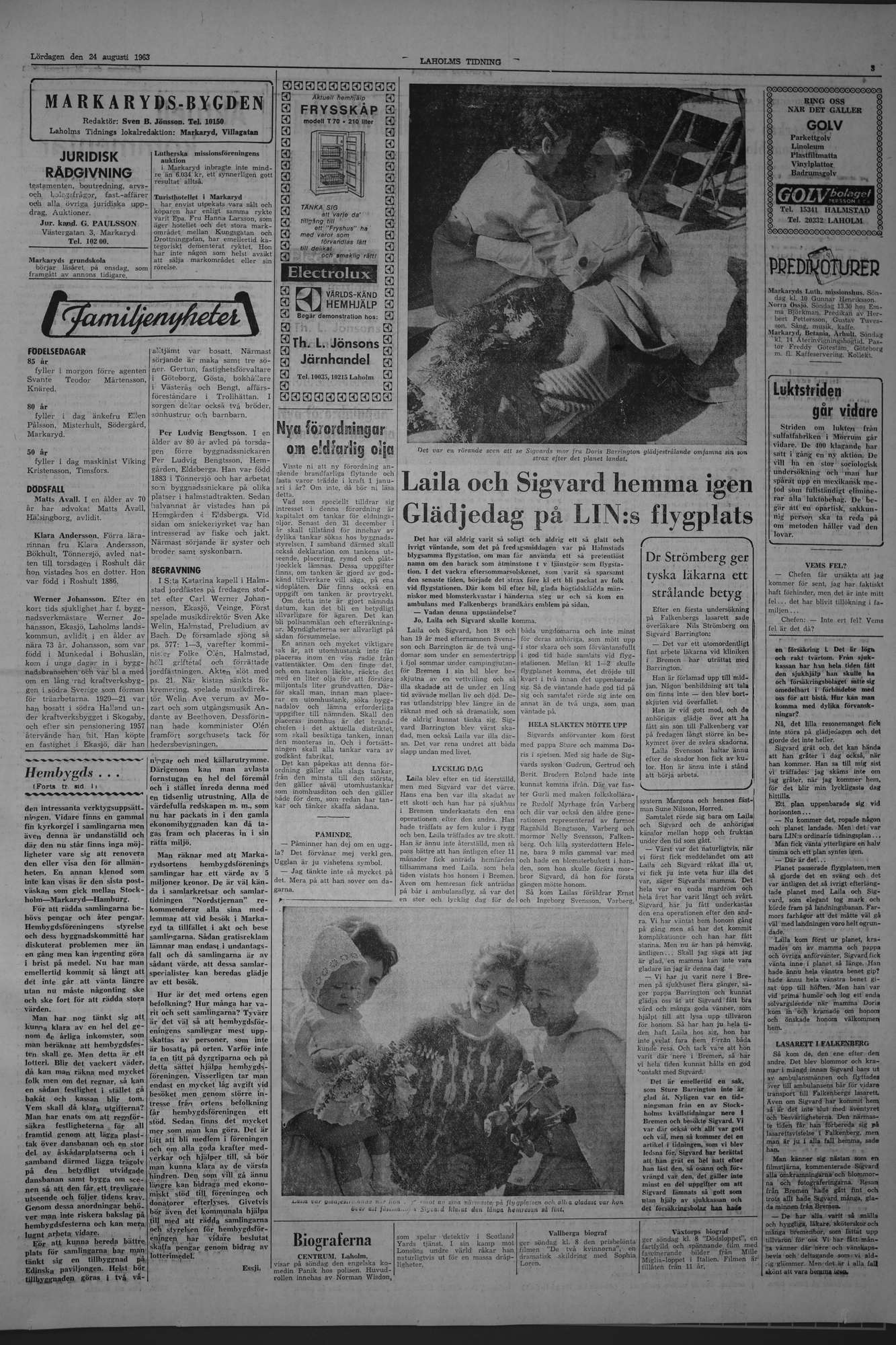 Laholms Tidning Lördag 24 augusti 1963, sida 3
