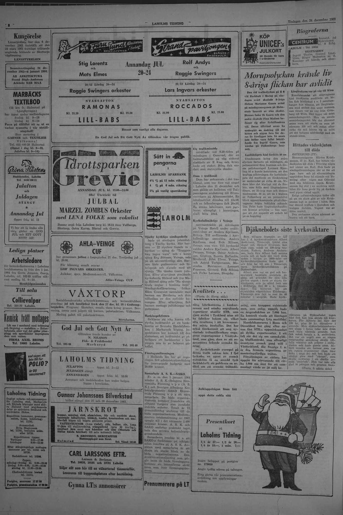 Laholms Tidning Tisdag 24 december 1963, sida 2