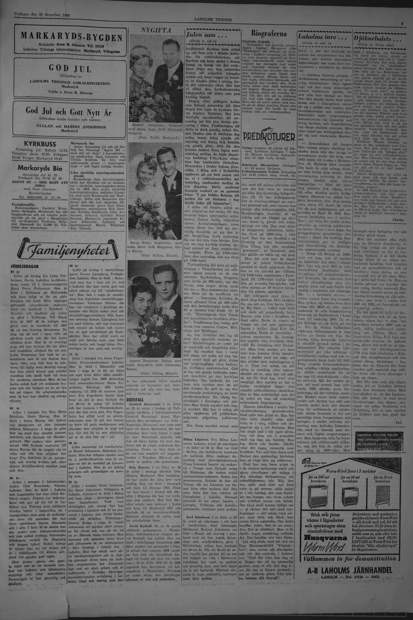 Laholms Tidning Tisdag 24 december 1963, sida 3