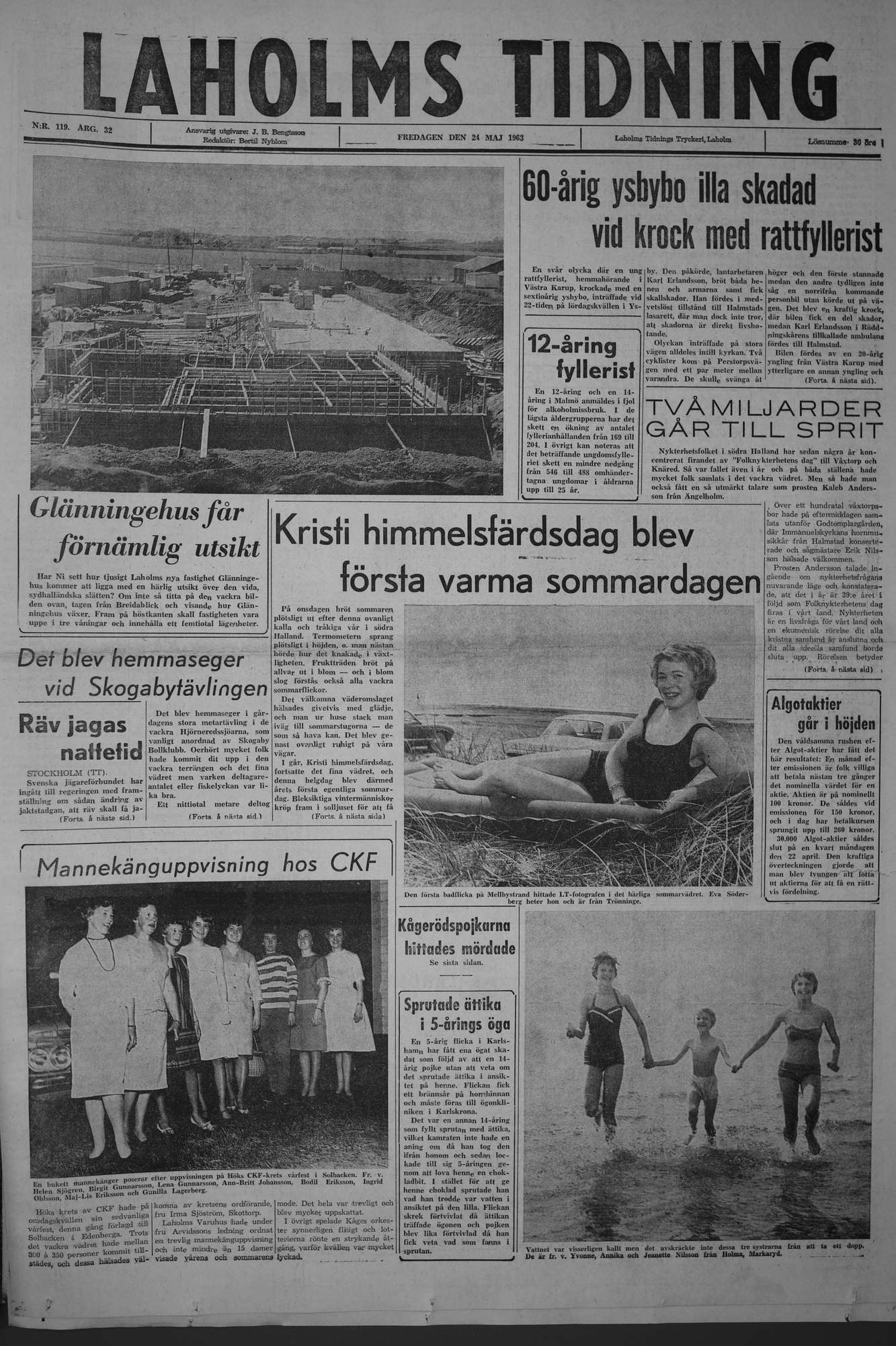 Laholms Tidning Fredag 24 maj 1963, sida 1