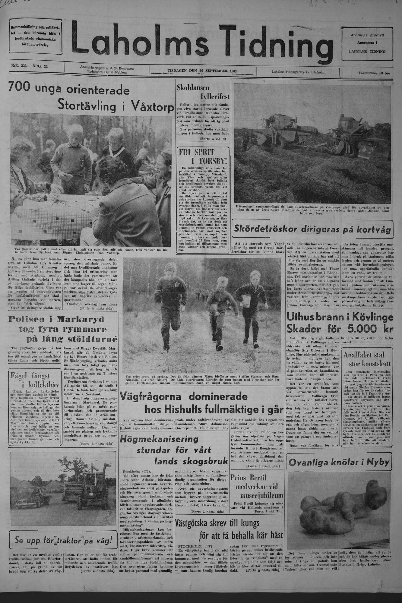 Laholms Tidning Tisdag 24 september 1963, sida 1