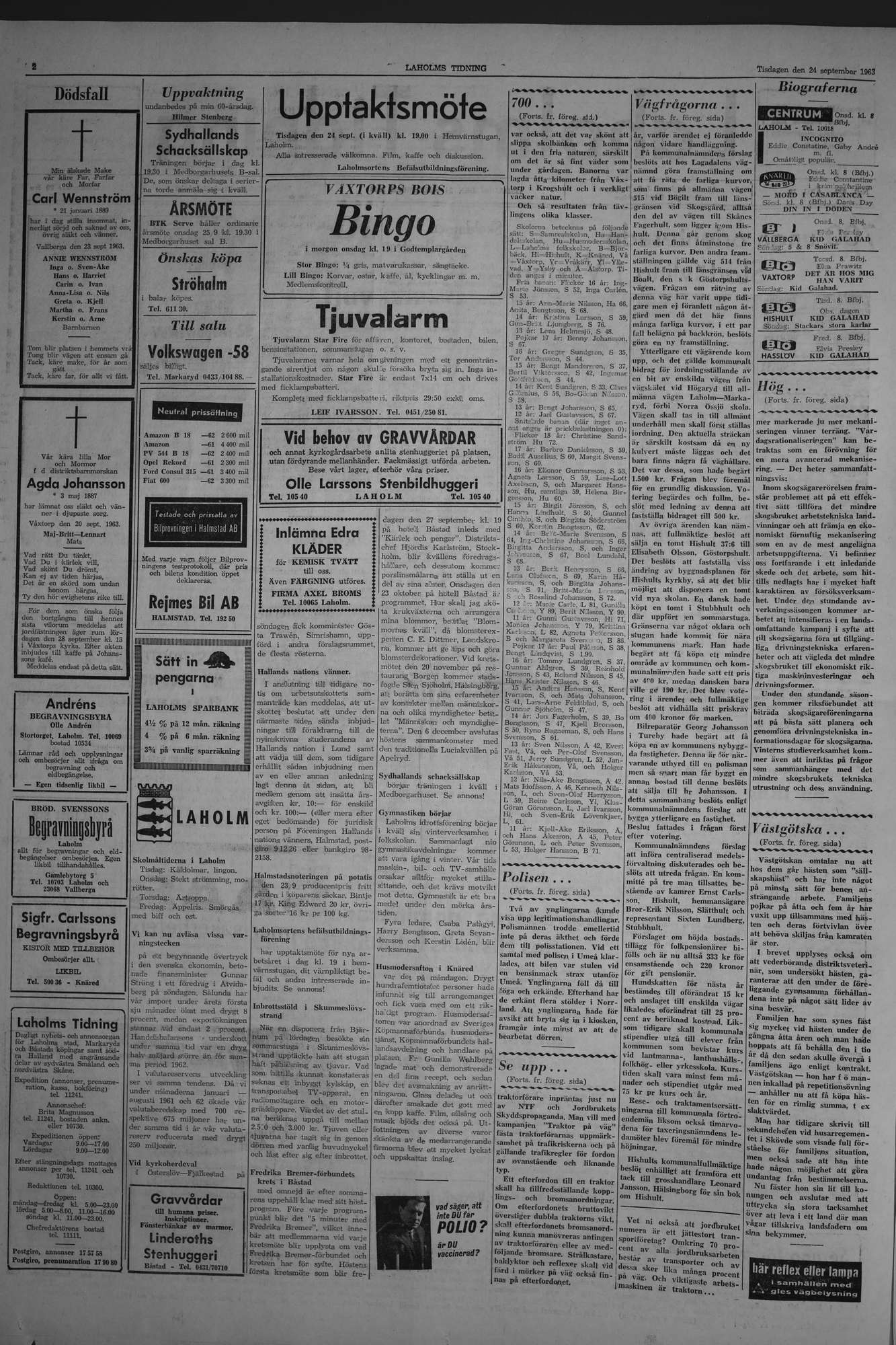 Laholms Tidning Tisdag 24 september 1963, sida 2