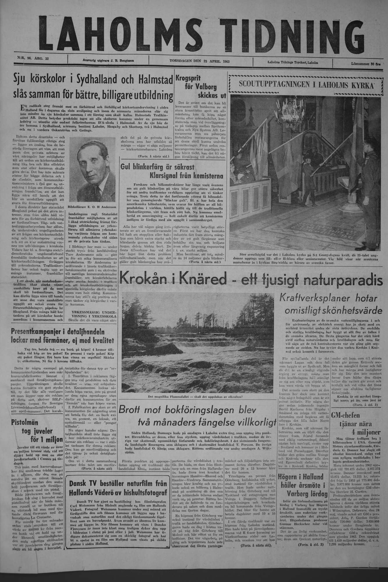 Laholms Tidning Torsdag 25 april 1963, sida 1