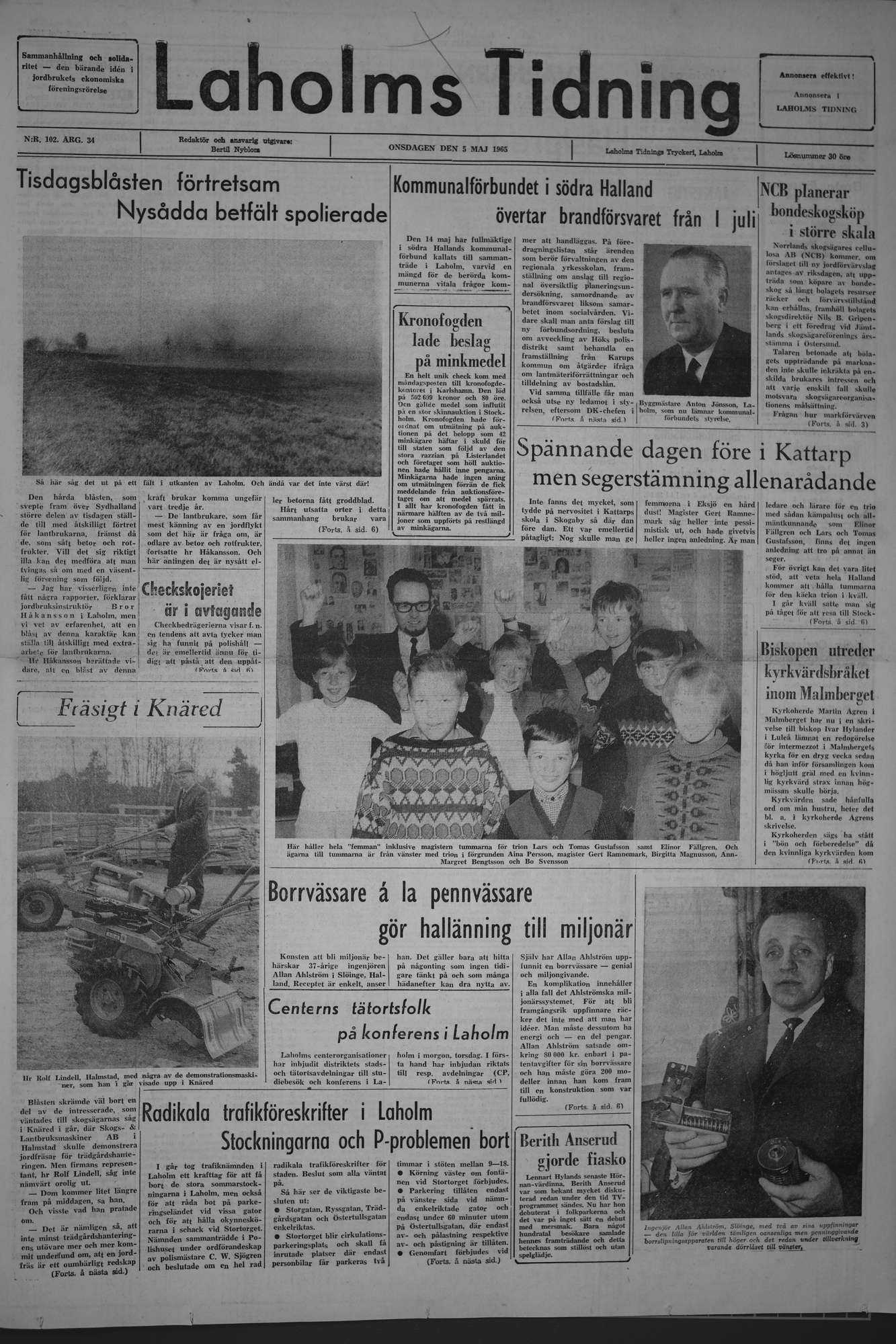 Laholms Tidning Onsdag 5 maj 1965, sida 1