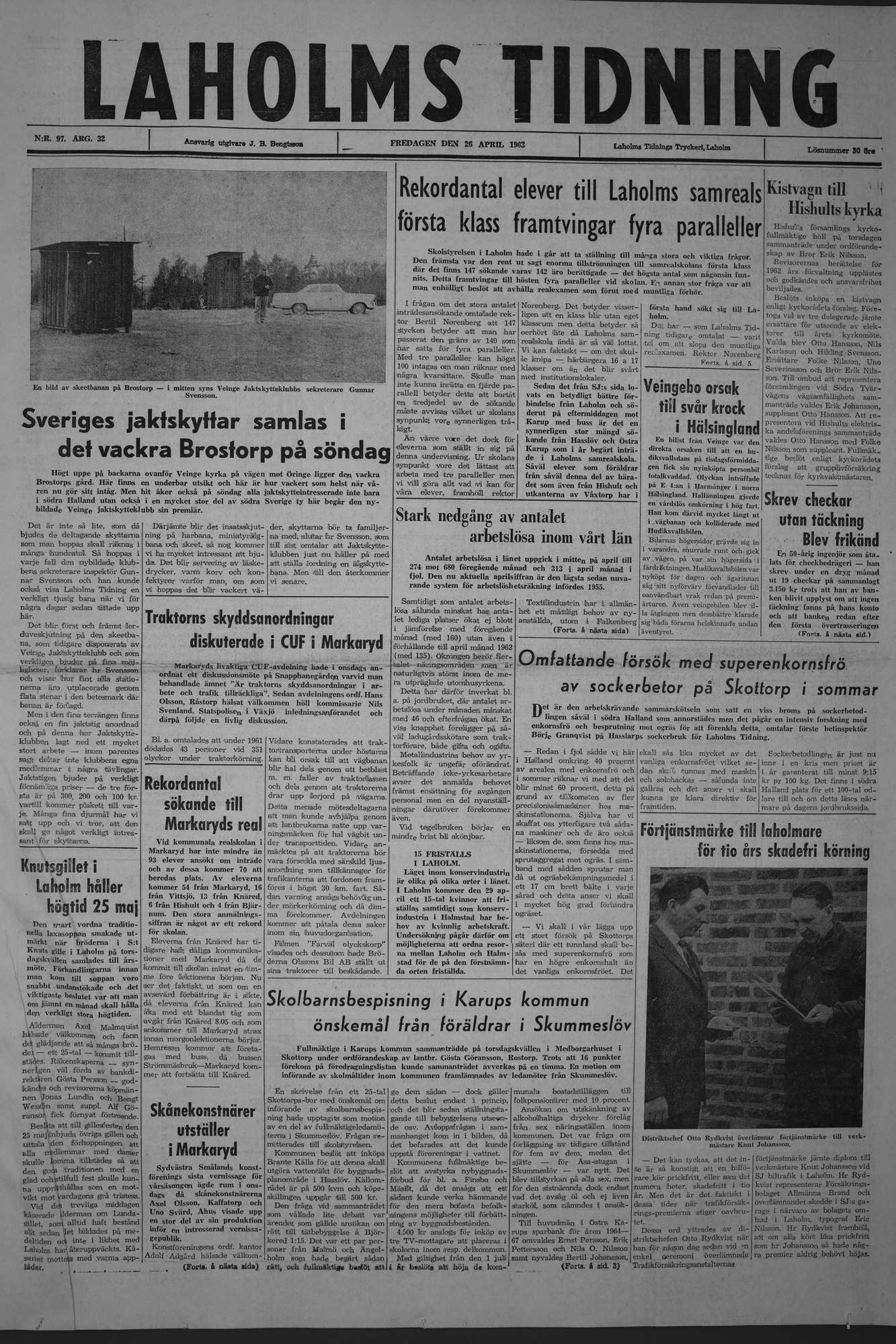 Laholms Tidning Fredag 26 april 1963, sida 1