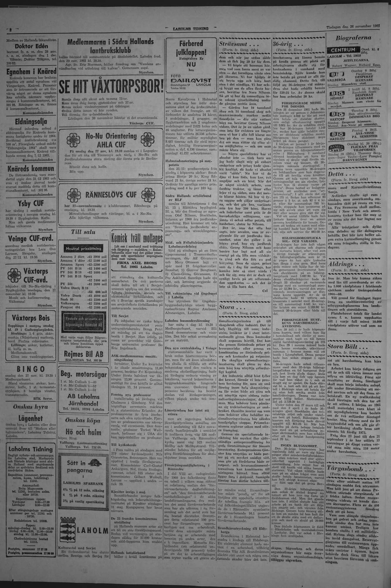 Laholms Tidning Tisdag 26 november 1963, sida 2