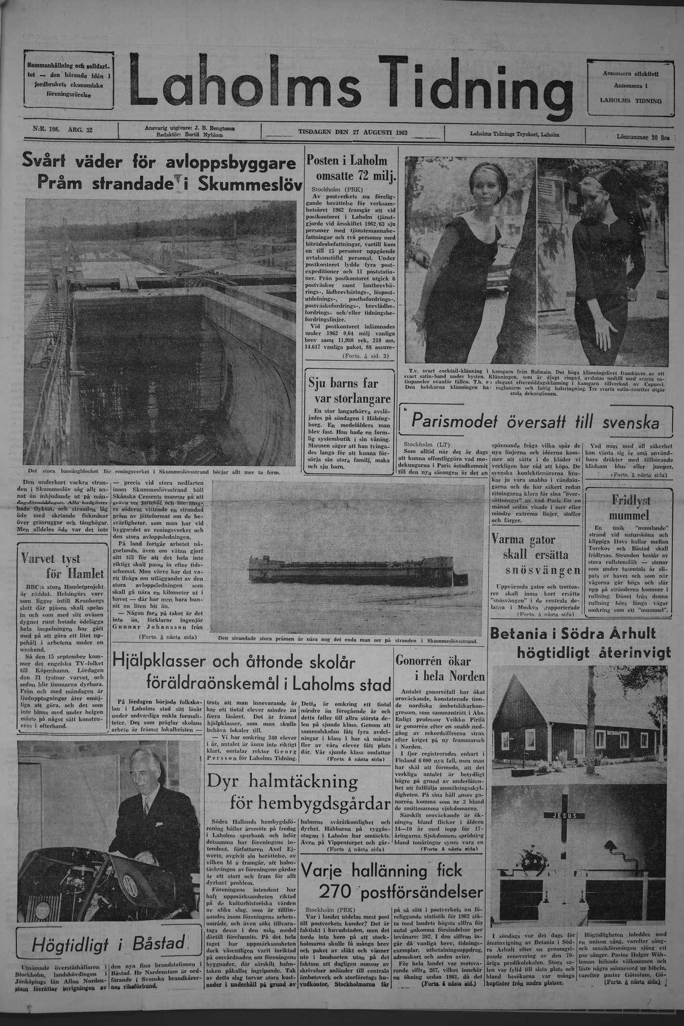 Laholms Tidning Tisdag 27 augusti 1963, sida 1
