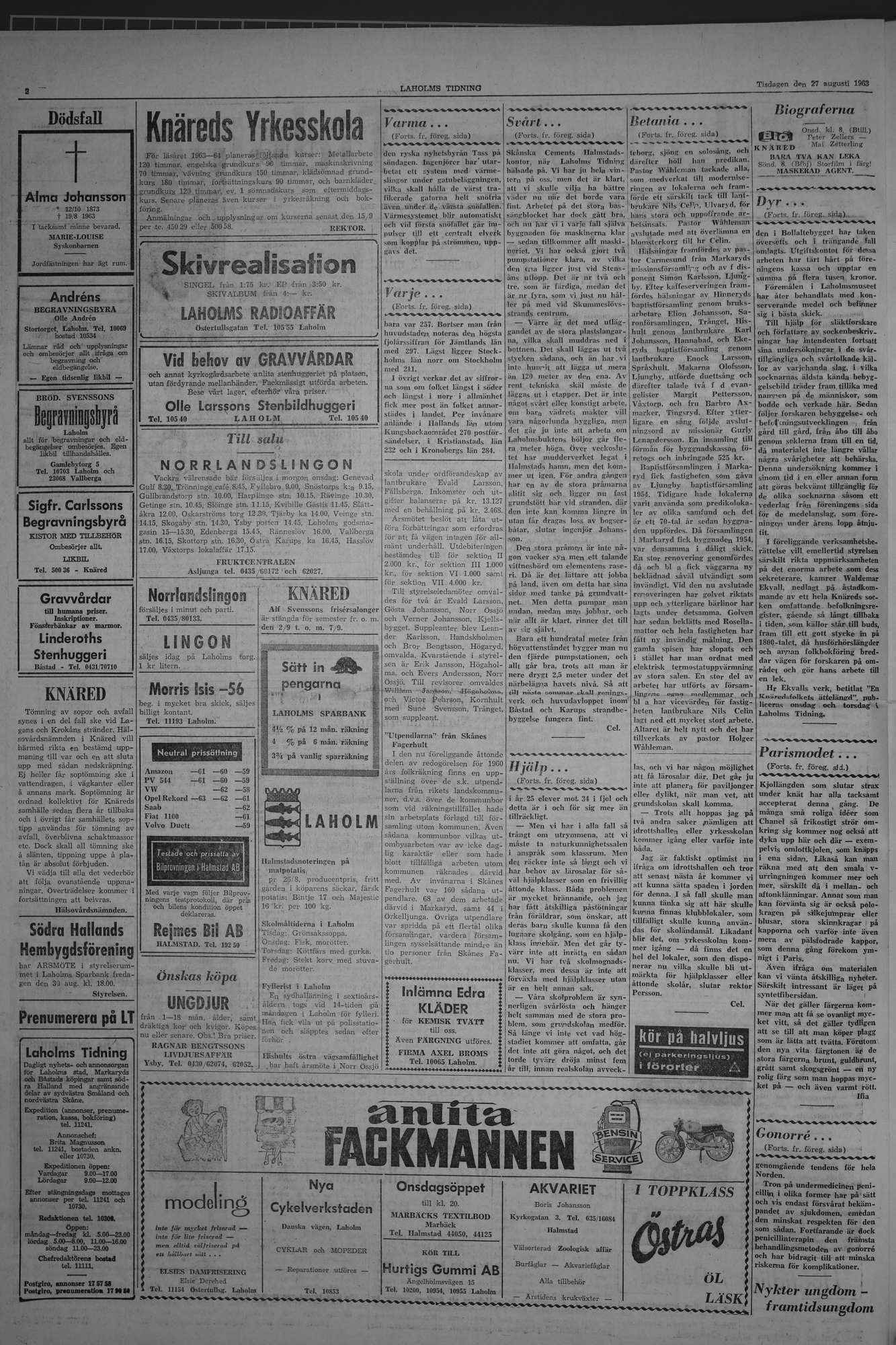 Laholms Tidning Tisdag 27 augusti 1963, sida 2