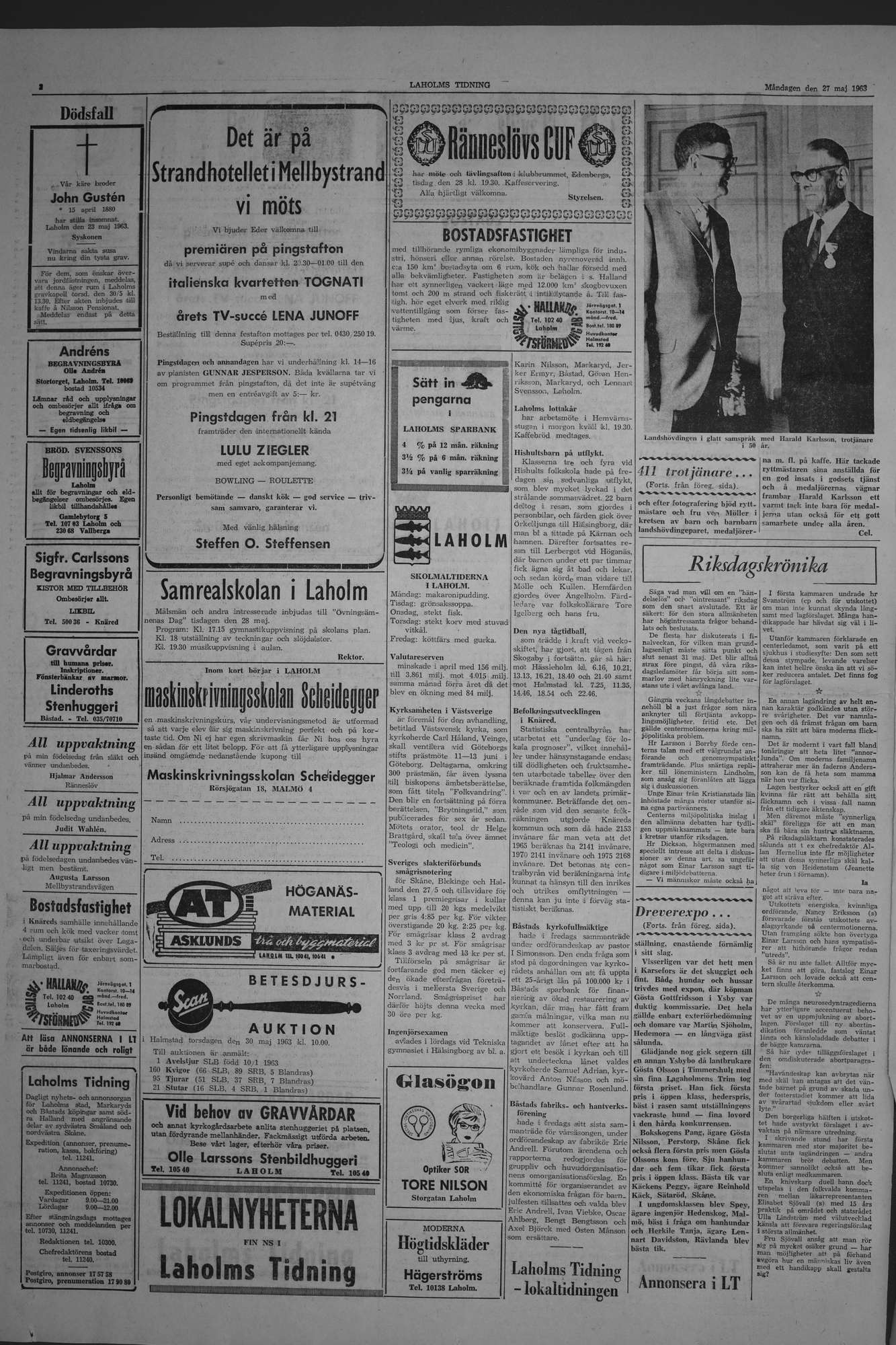 Laholms Tidning Måndag 27 maj 1963, sida 2