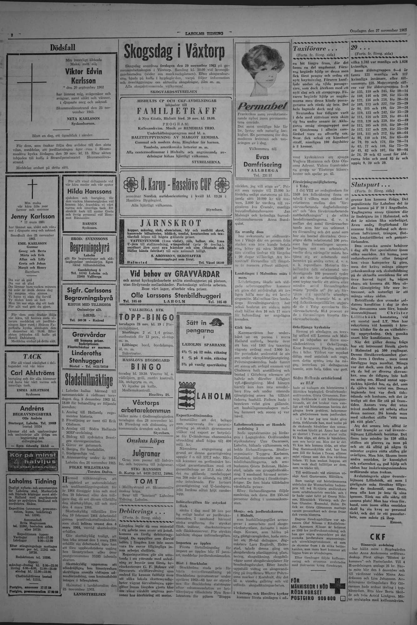 Laholms Tidning Onsdag 27 november 1963, sida 2