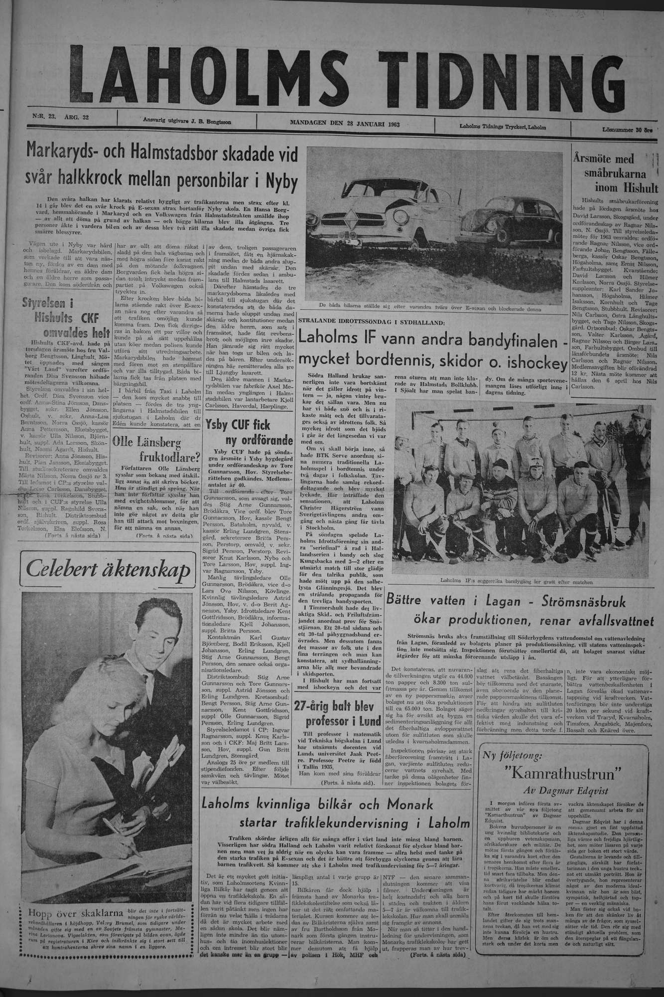 Laholms Tidning Måndag 28 januari 1963, sida 1