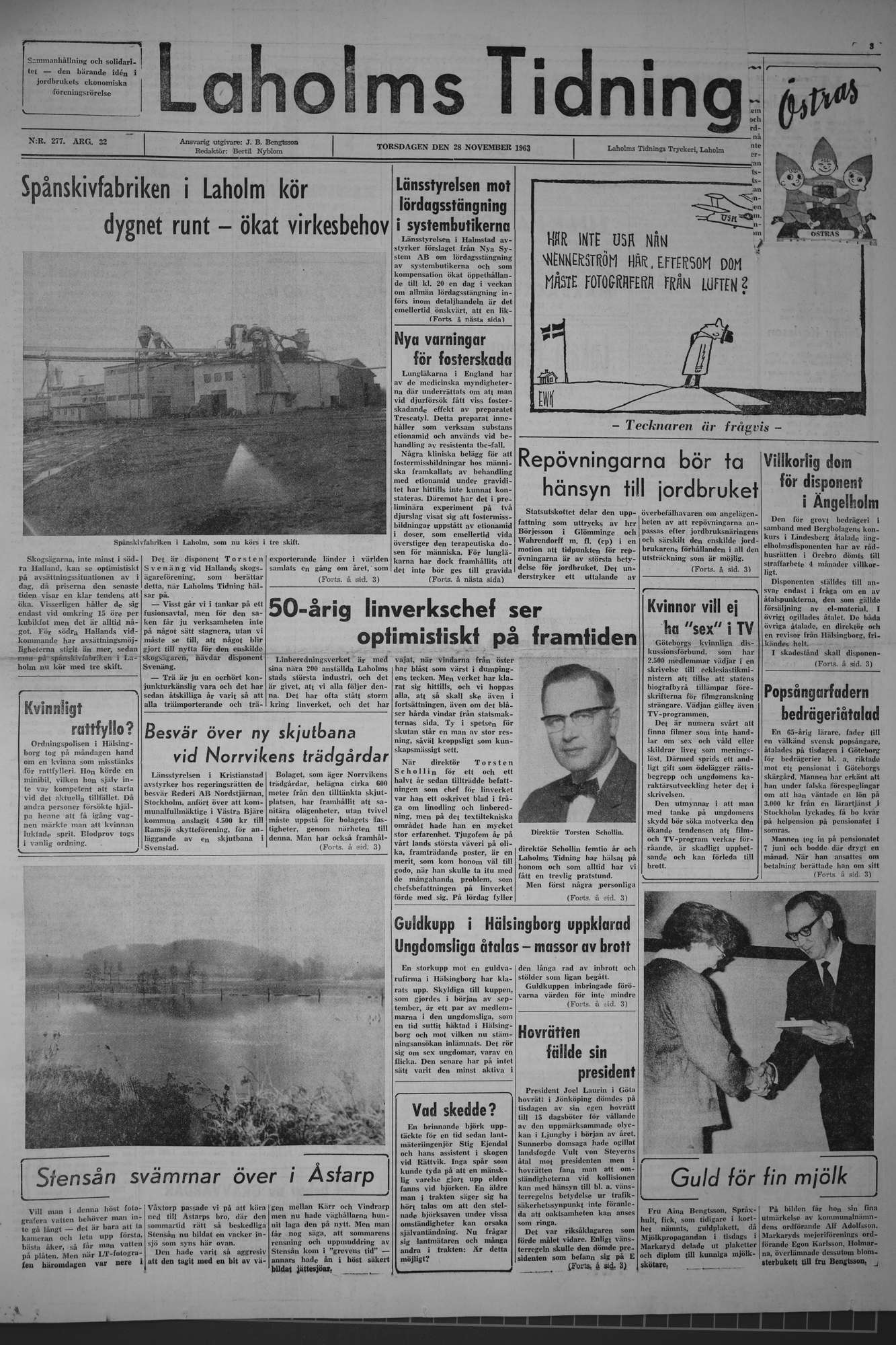 Laholms Tidning Torsdag 28 november 1963, sida 1