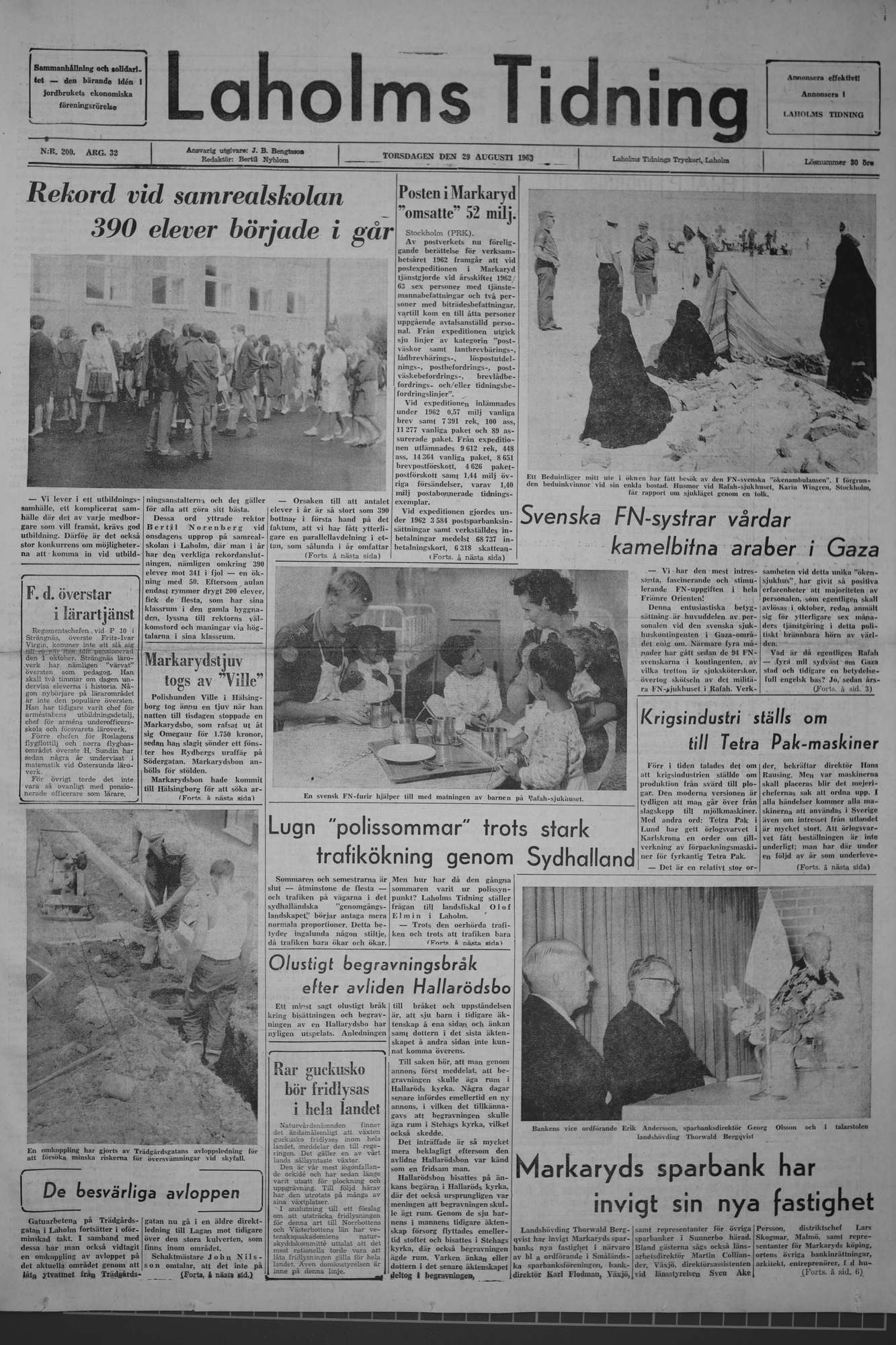 Laholms Tidning Torsdag 29 augusti 1963, sida 1