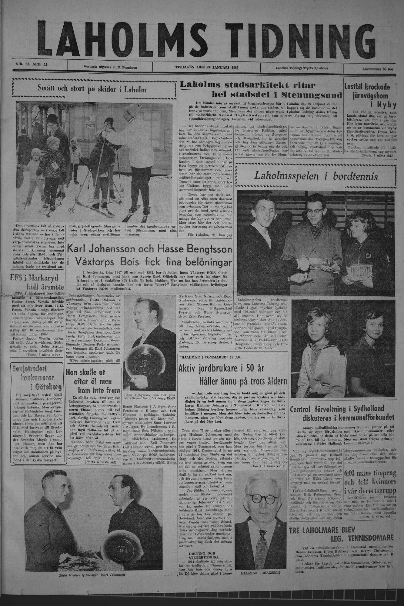Laholms Tidning Tisdag 29 januari 1963, sida 1