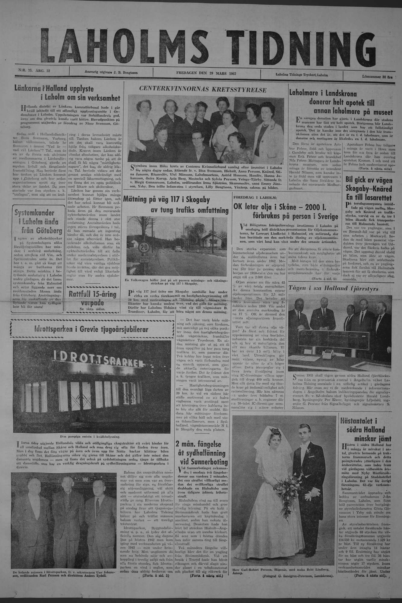 Laholms Tidning Fredag 29 mars 1963, sida 1