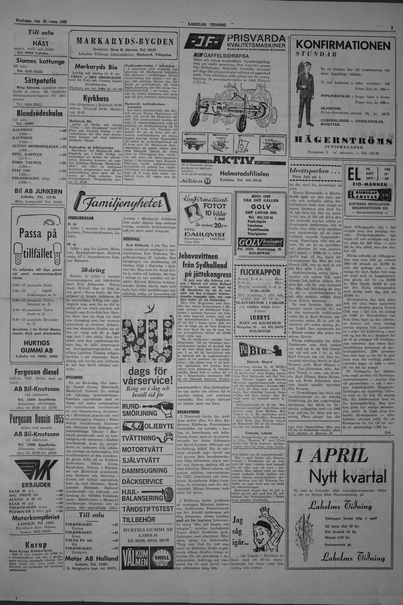 Laholms Tidning Fredag 29 mars 1963, sida 3