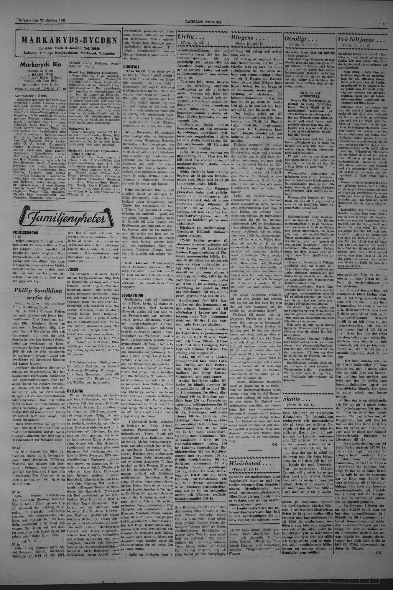 Laholms Tidning Tisdag 29 oktober 1963, sida 3