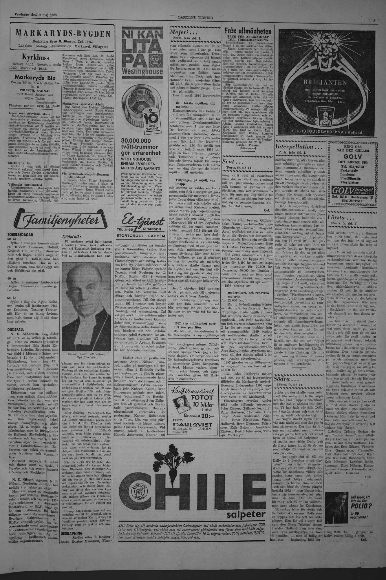 Laholms Tidning Fredag 3 maj 1963, sida 3
