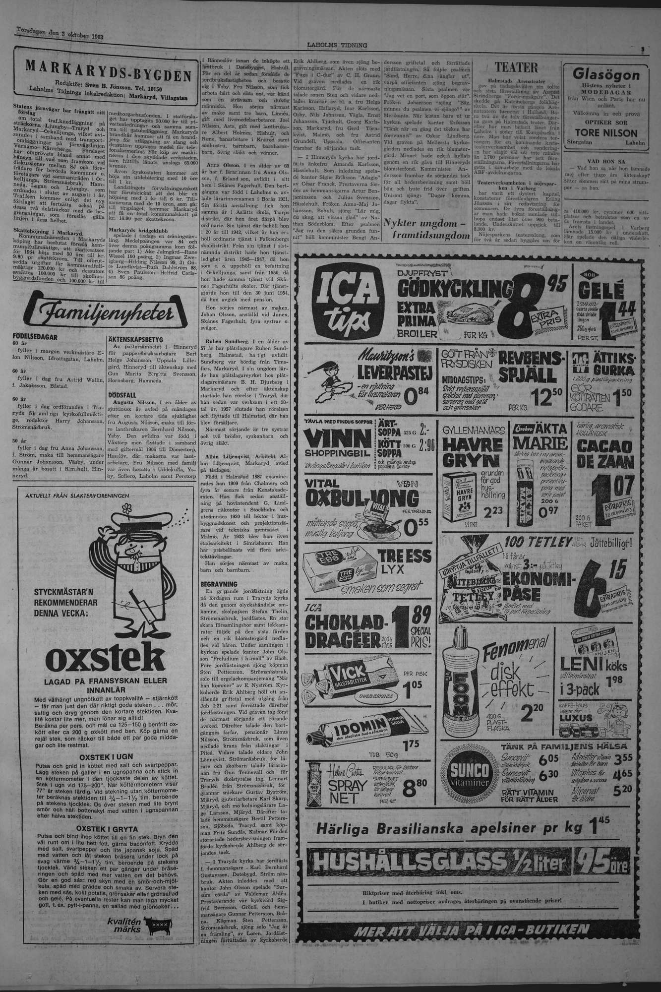 Laholms Tidning Torsdag 3 oktober 1963, sida 3