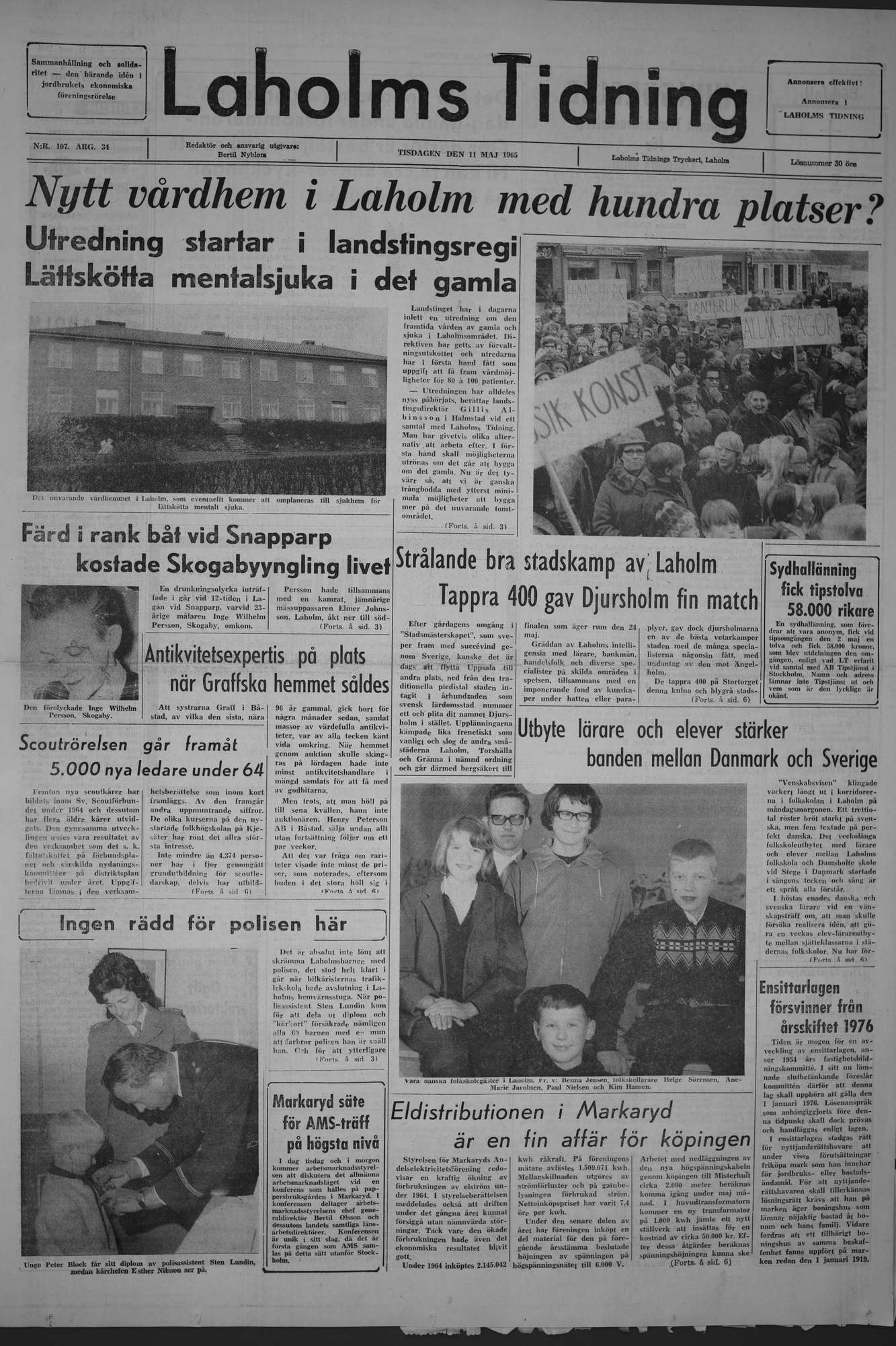 Laholms Tidning Tisdag 11 maj 1965, sida 1