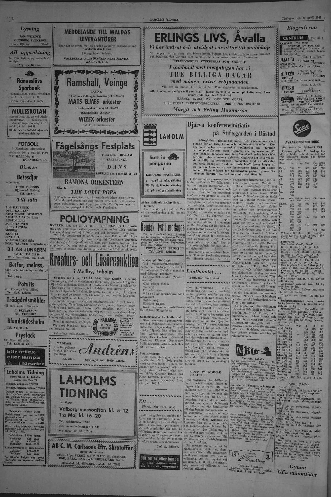 Laholms Tidning Tisdag 30 april 1963, sida 2