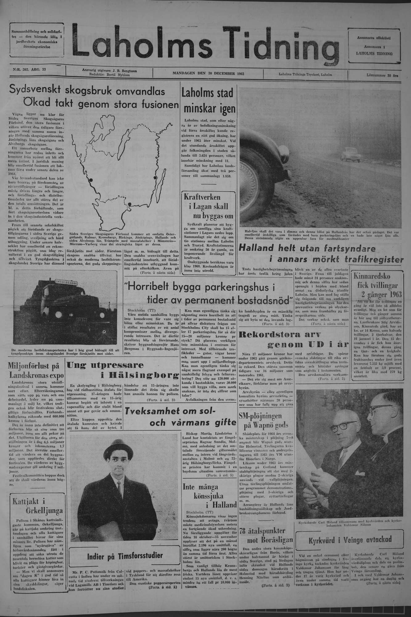 Laholms Tidning Måndag 30 december 1963, sida 1