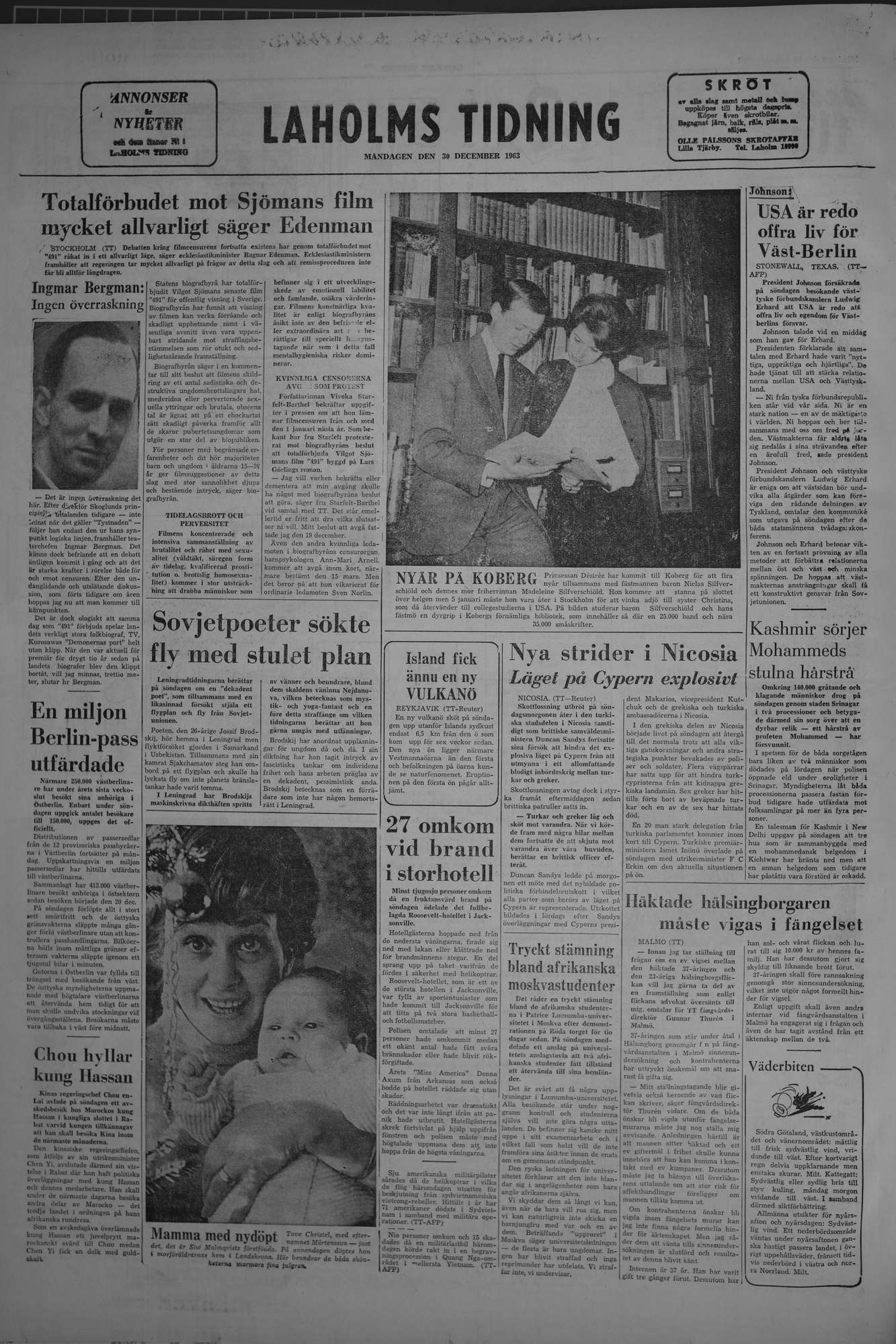 Laholms Tidning Måndag 30 december 1963, sida 8