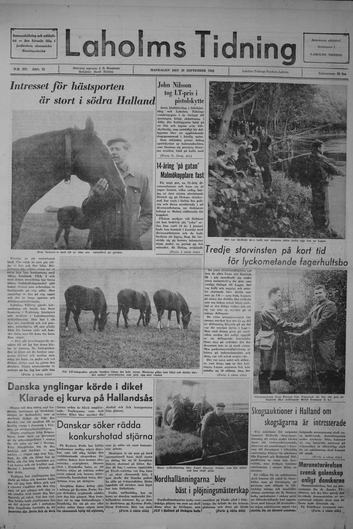 Laholms Tidning Måndag 30 september 1963, sida 1