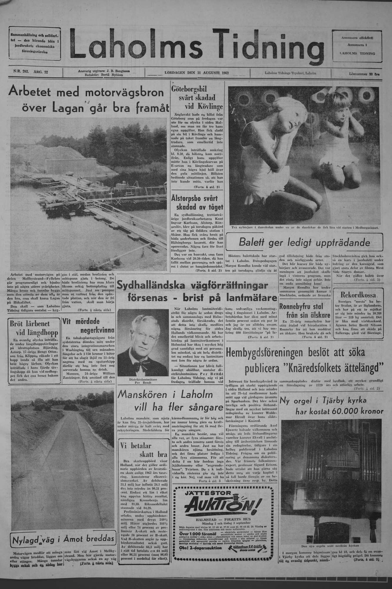 Laholms Tidning Lördag 31 augusti 1963, sida 1