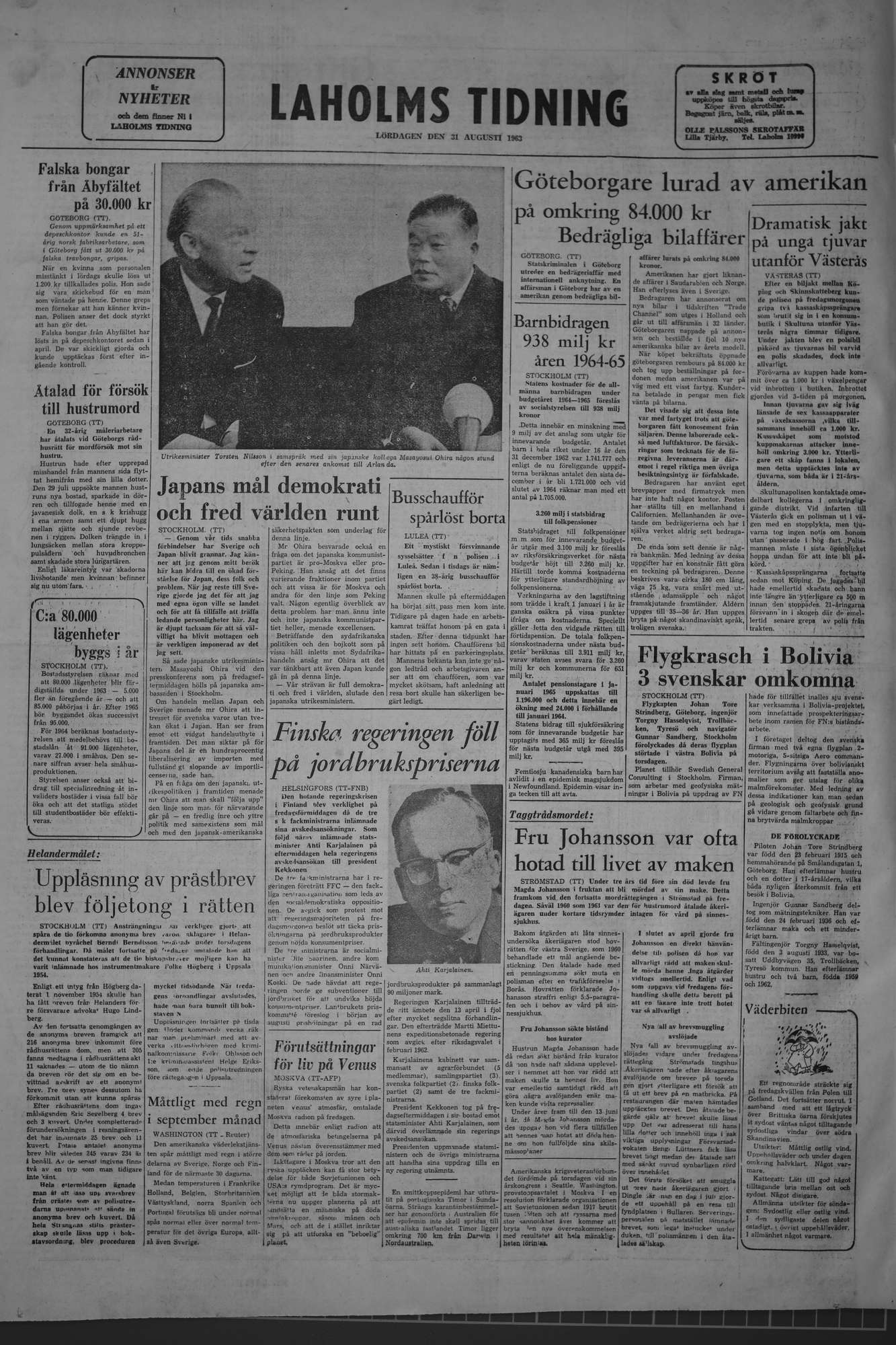 Laholms Tidning Lördag 31 augusti 1963, sida 8